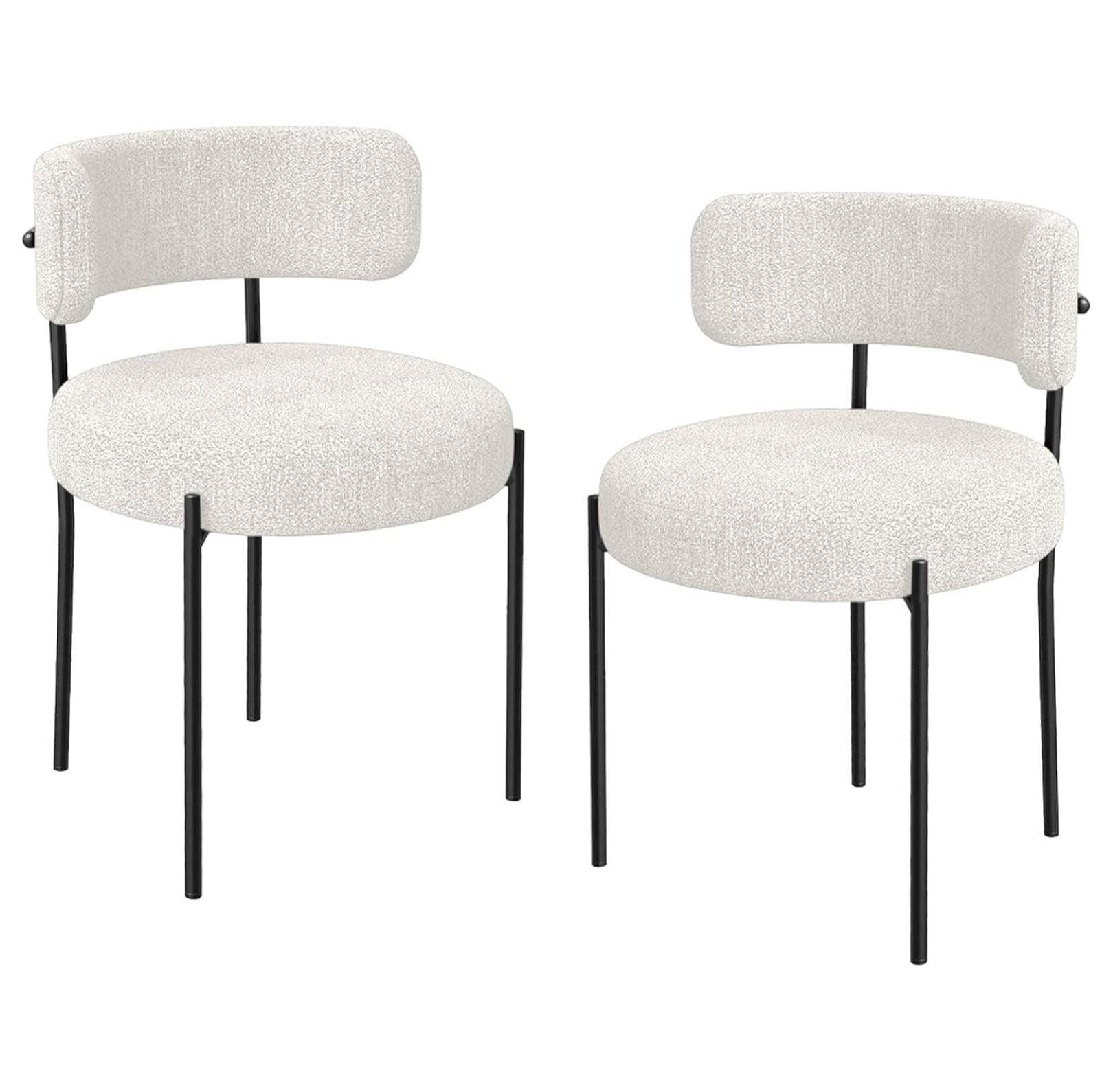 Set of 2 Boucle Fabric Kitchen Dining Chair