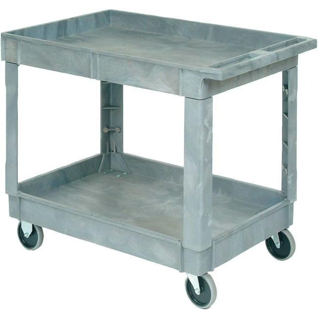 Gray Plastic 2-Shelf Utility Cart with Rubber Wheels