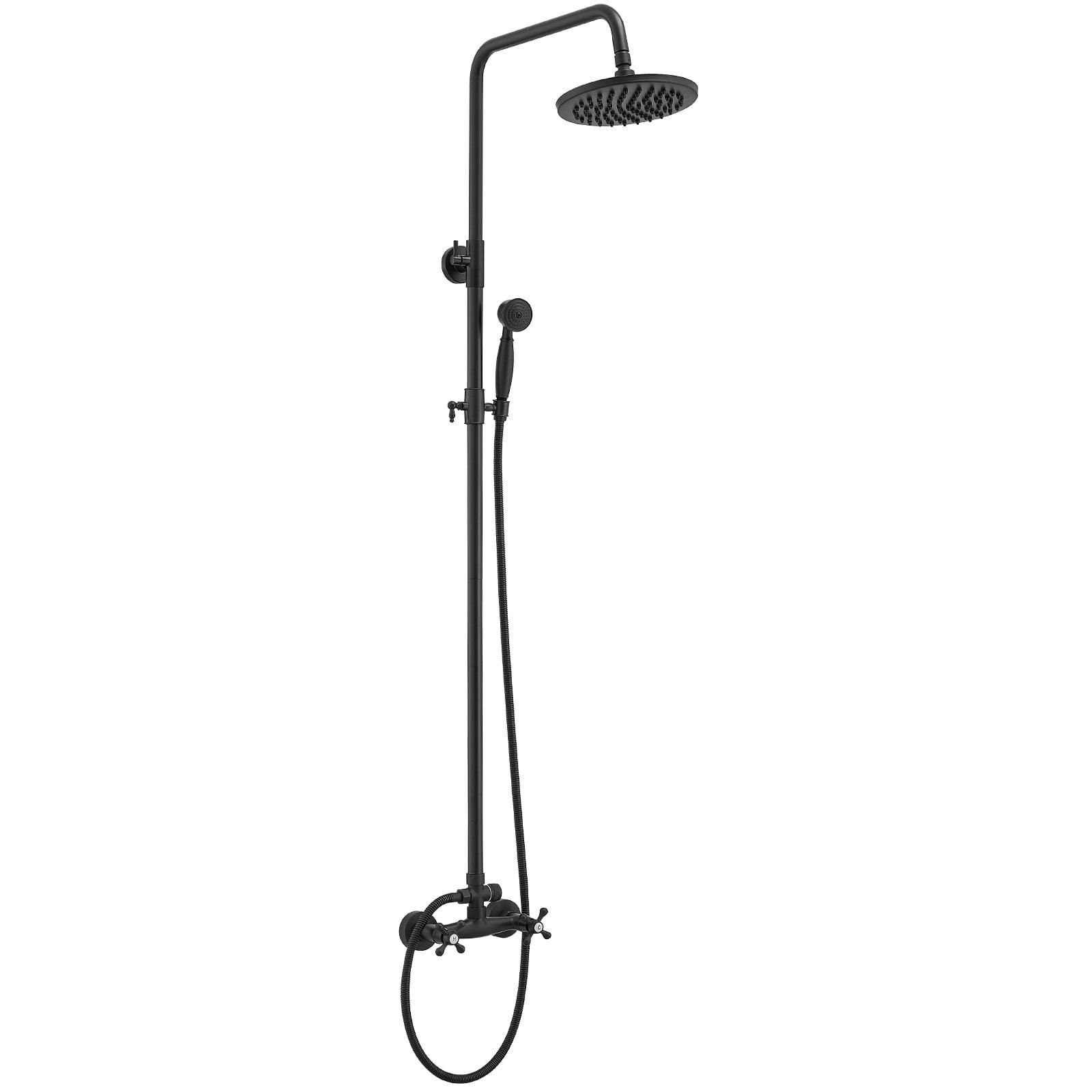 BWE 2-Spray Outdoor Wall Bar Shower Kit Shower Head with Hand Shower Cross Knobs in Brushed Nickel