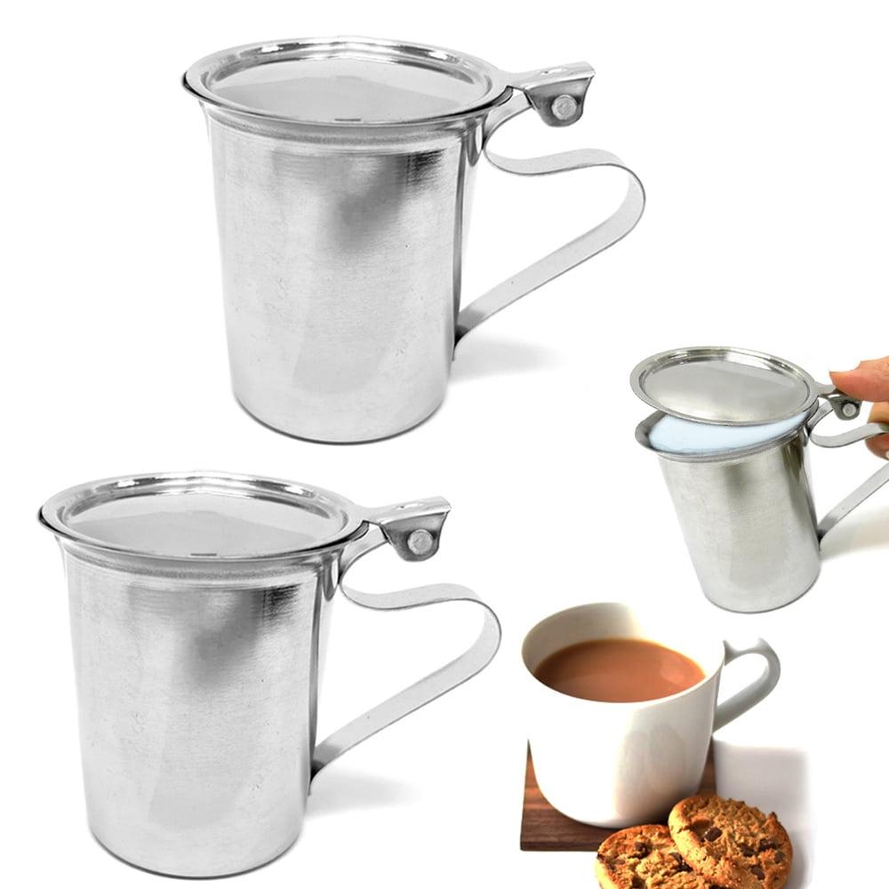 2 Stainless Steel Coffee Creamer Container Cover 10oz Milk Pitcher Lid Dispenser