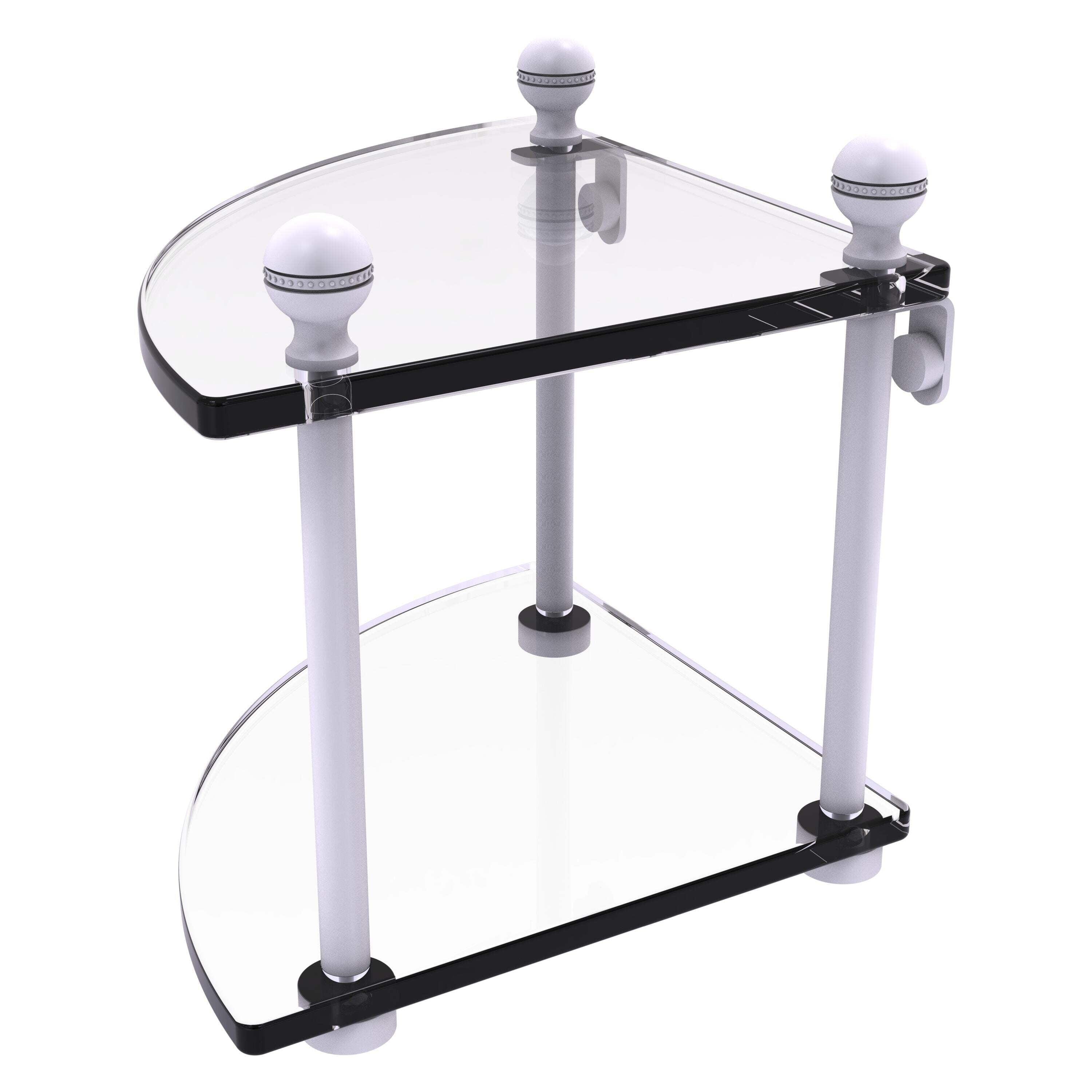 Matte White 2-Tier Glass Corner Wall Shelf