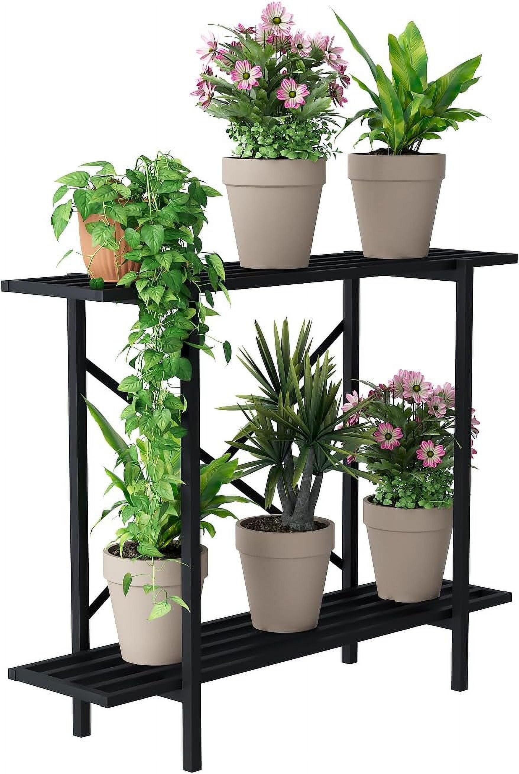 2 Tier Metal Sturdy Heavy Plant Stand, Narrow Plant Stand Indoor and Outdoor, L35.43 x W10.3 x H27.5 inch, 440 LBS Capacity & Heavy Duty Construction