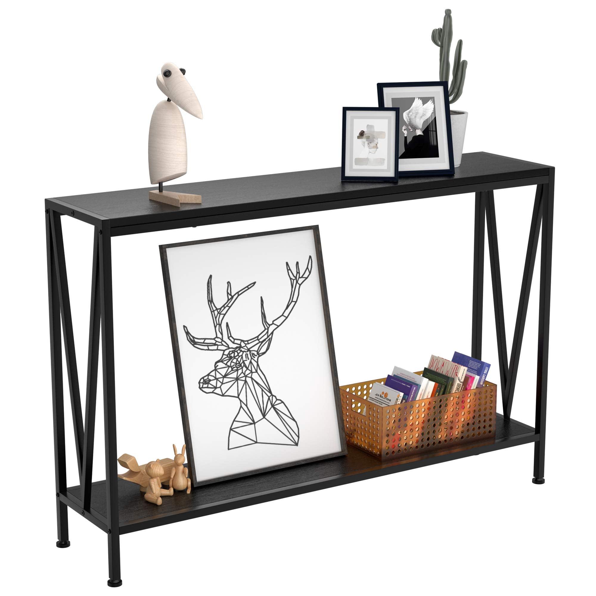 Whizmax 2-Tier Narrow Console Sofa Side Table for Entryway Hallway Living Room, Black