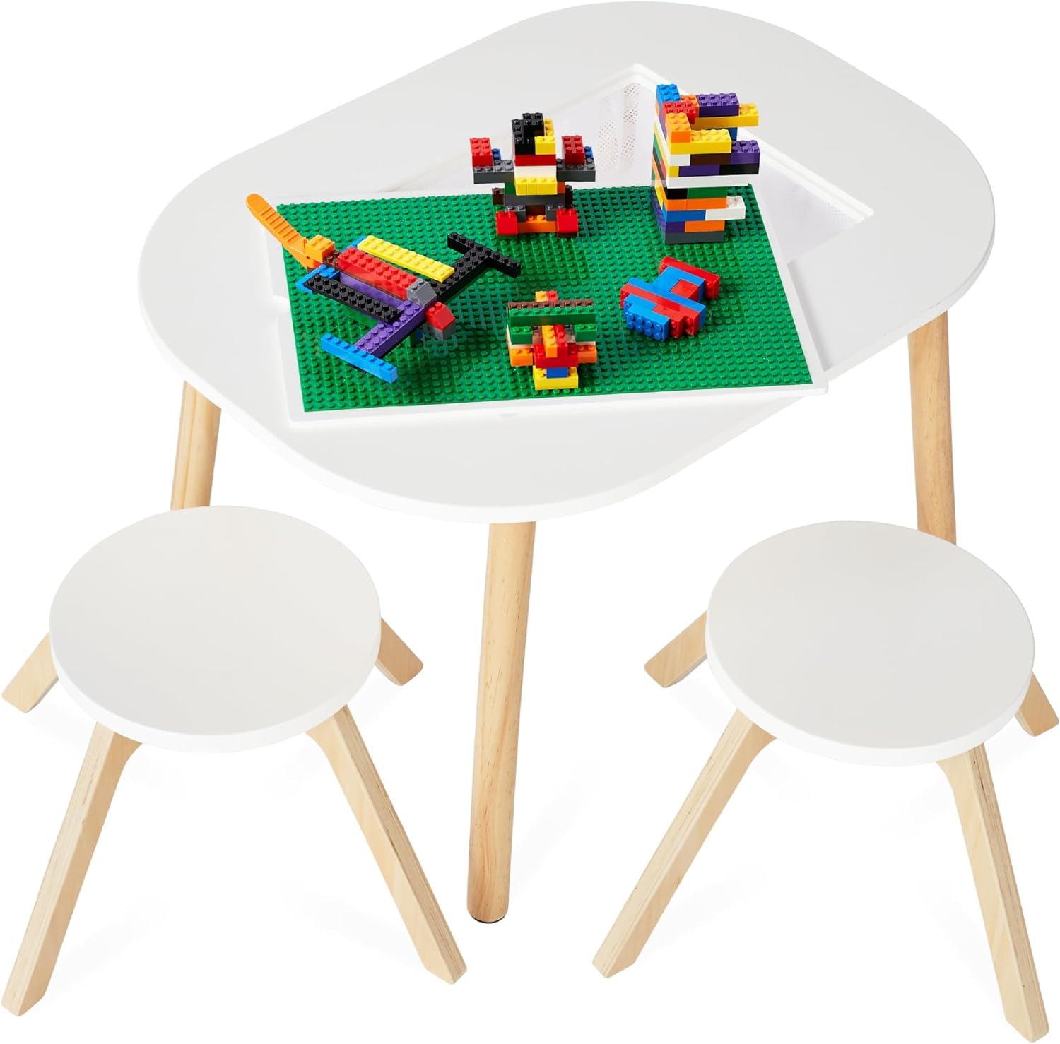 Best Choice Products 2-in-1 Kid's Building Block Table, Construction Activity Center w/ 2 Stools, Storage Compartment