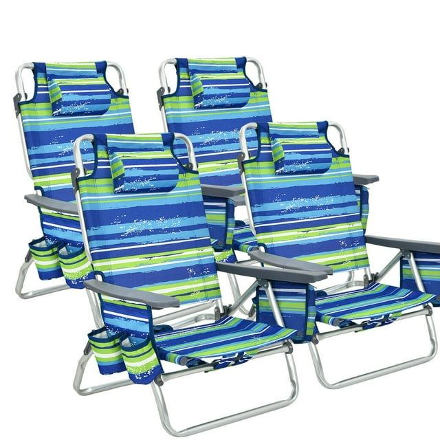 Pack de 2 O 4 Sillas de Playa Plegables Sillas Reclinables de Exterior de 5 Posiciones 4 Piezas Azul