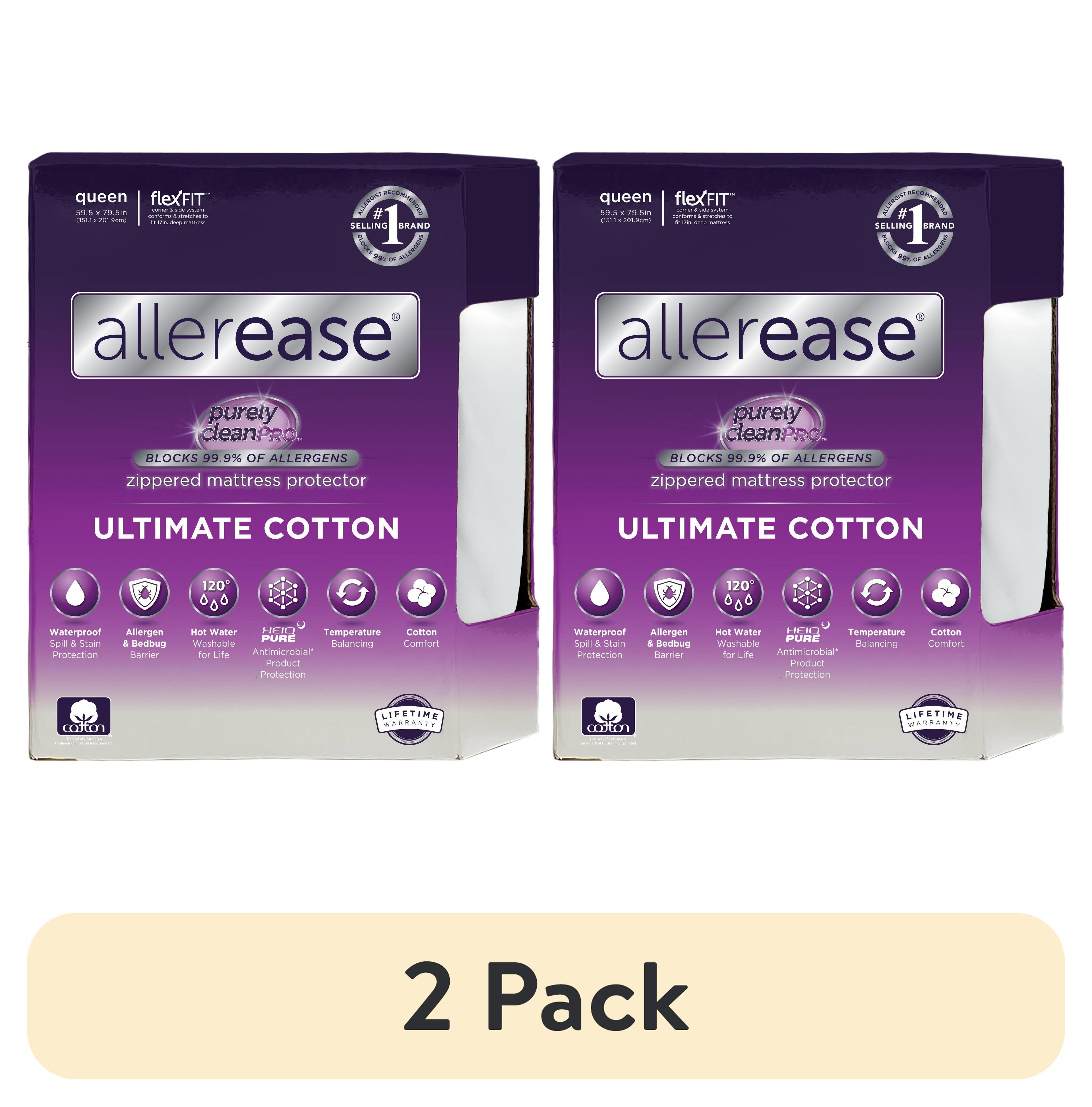 Allerease Queen Ultimate Cotton Waterproof Allergen and Bedbug Barrier Zippered Mattress Protector: Hypoallergenic Encasement