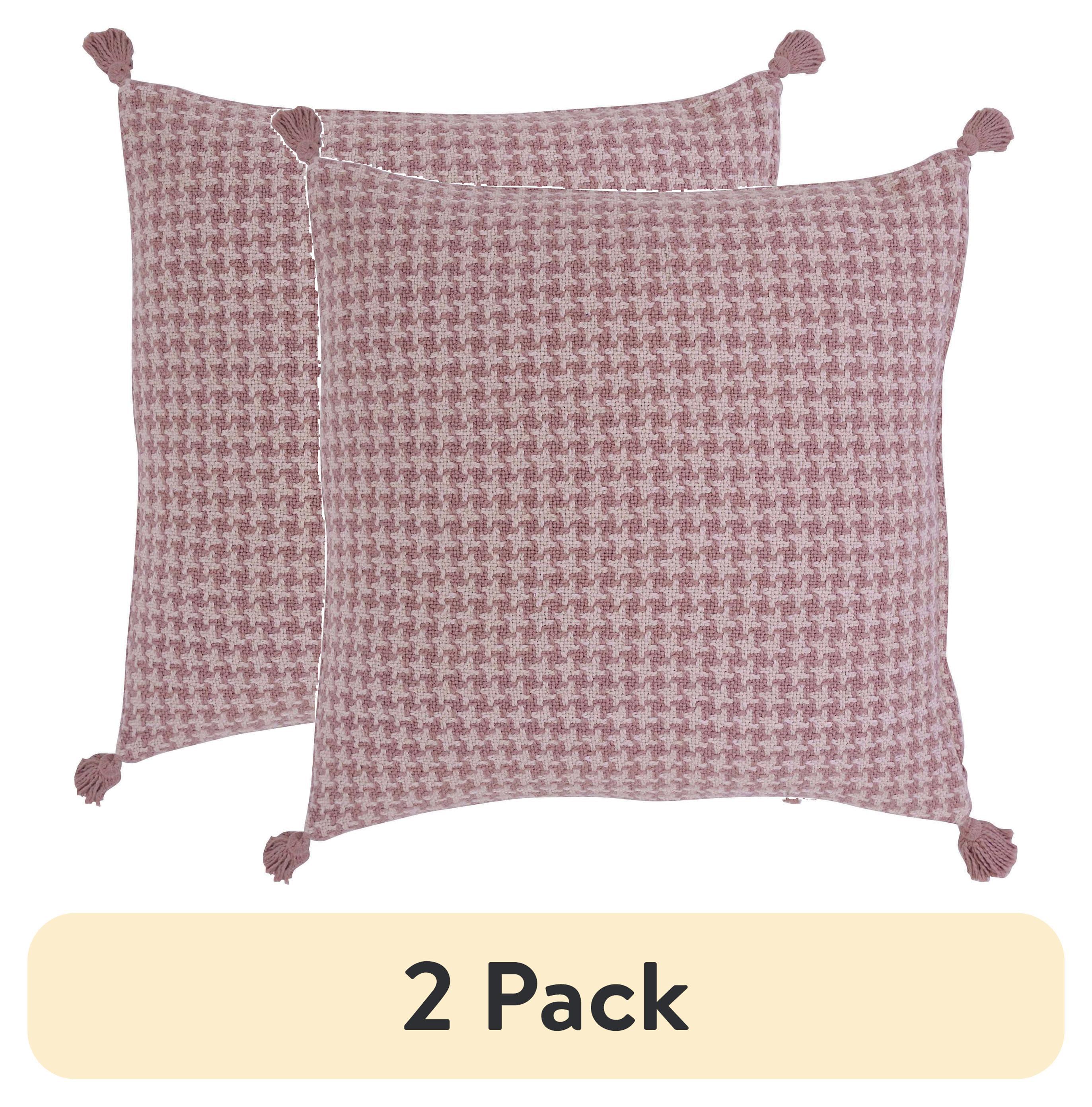 Beautiful Tonal Houndstooth Cotton Slub Decorative Pillow with Tassels by Drew Barrymore, 22" x 22", Rosé Pink