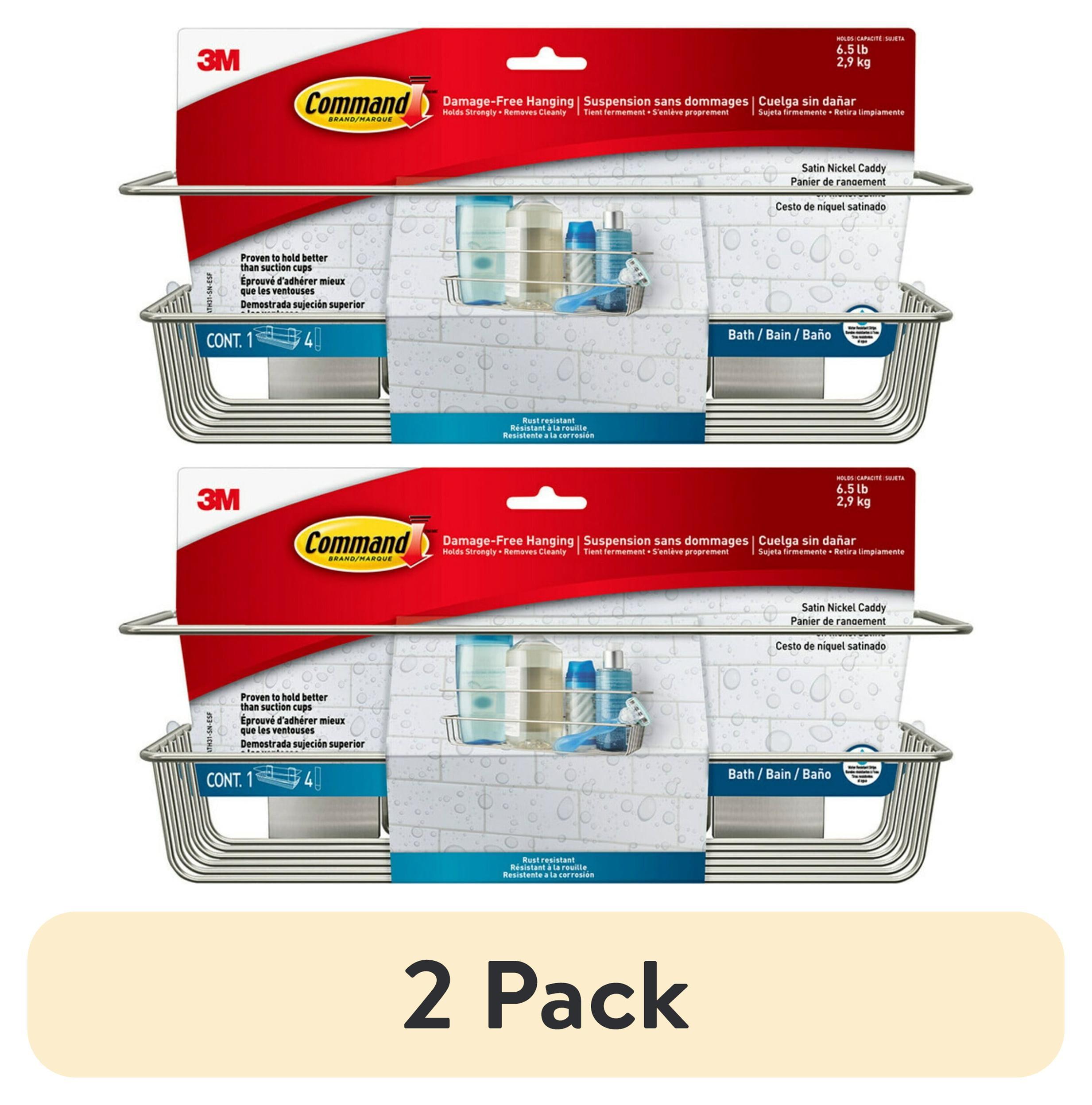 Command Metal Shower Caddy Satin Nickel: Adhesive Mount, Bathroom Organizer, Rust-Resistant, 6.375"H x 12.5"W