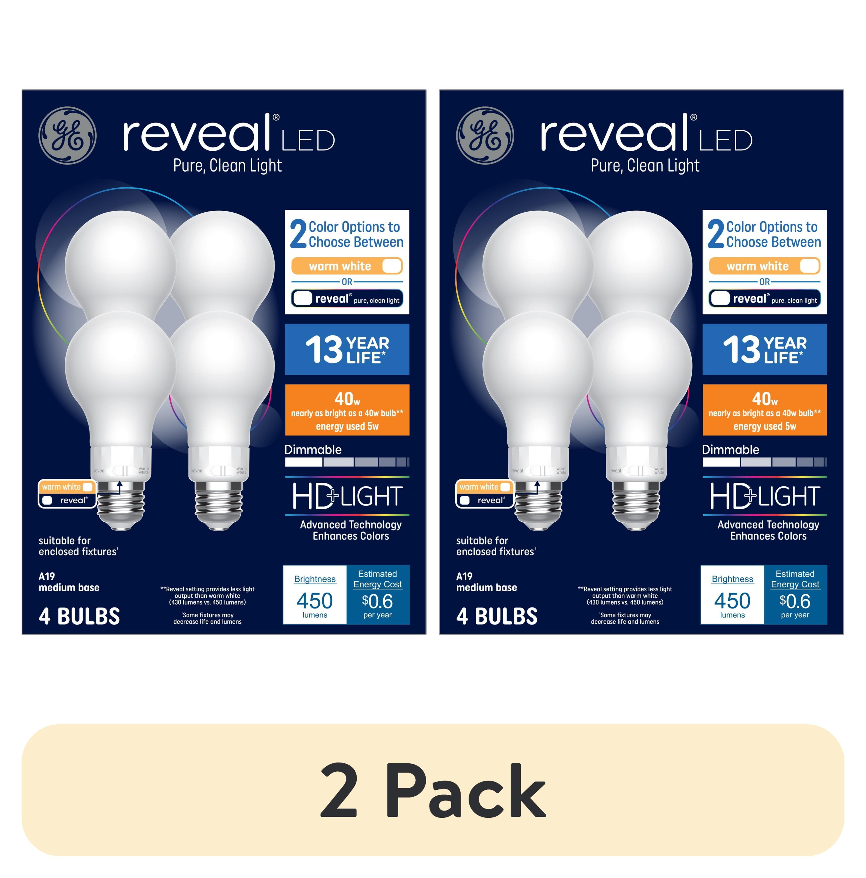 GE 4pk 40W Color Select A19 LED Light Bulbs: Warm White, 5W, Dimmable, 3000K, 450 Lumens, E26 Base, 13.7-Year Life