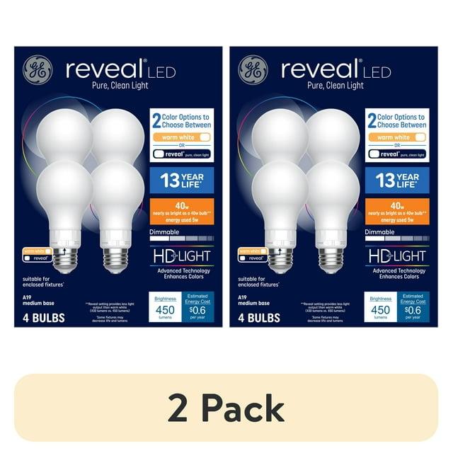 GE 4pk 40W Color Select A19 LED Light Bulbs: Warm White, 5W, Dimmable, 3000K, 450 Lumens, E26 Base, 13.7-Year Life