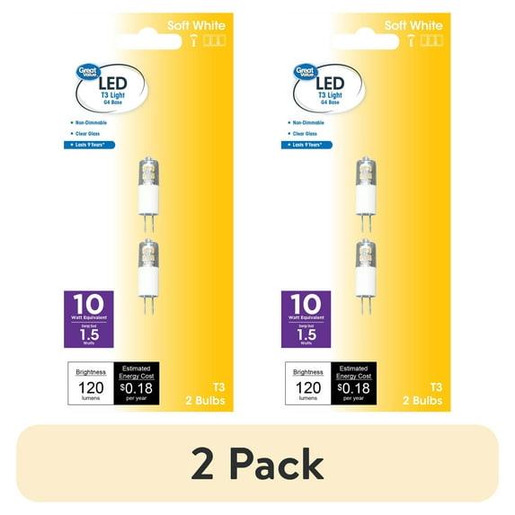 Great Value LED Light Bulb, 2 Watts (20W Eqv.) T3 Lamp G4 Base, Non-dimmable, Soft White, 2-Pack