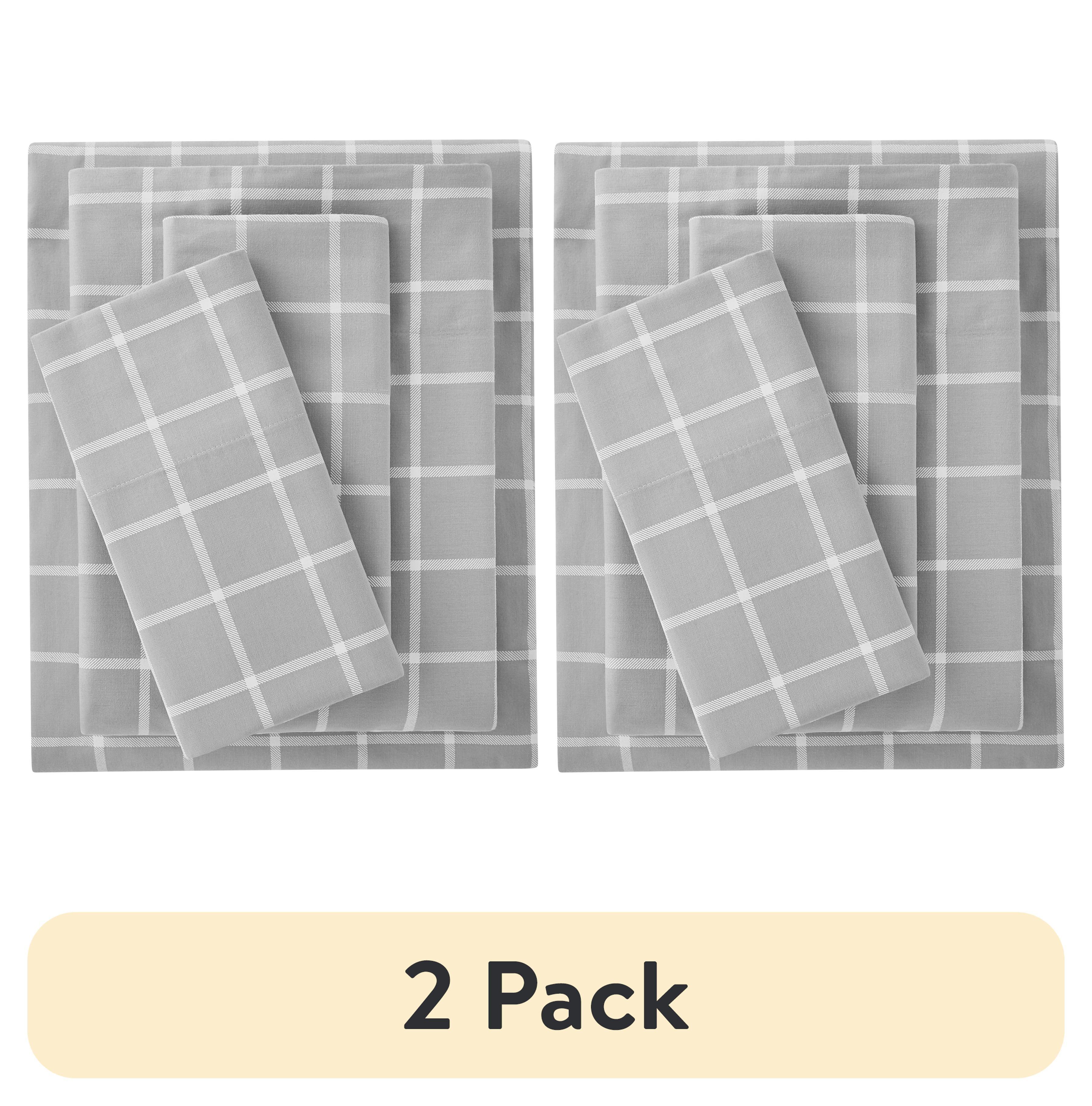 Mainstays, 300 Thread Count, Cotton Blend, Percale, Easy Care, Adult / Teen, Sheet Set, Print , Soft Silver Window Pane , Queen