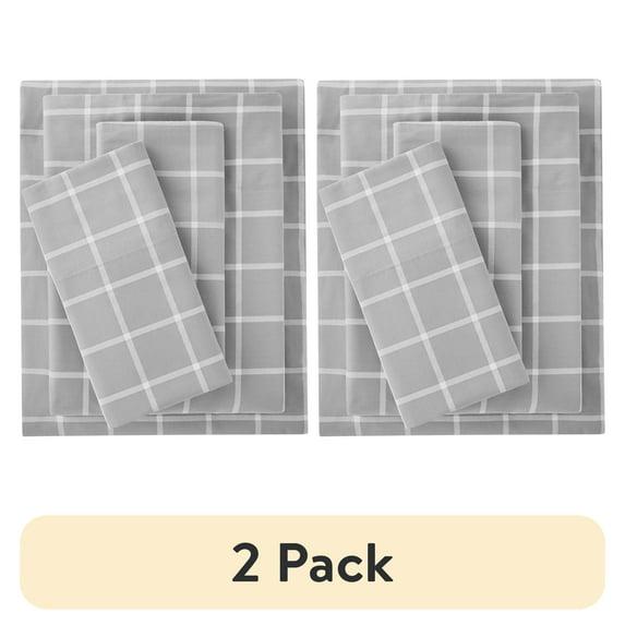 Mainstays, 300 Thread Count, Cotton Blend, Percale, Easy Care, Adult / Teen, Sheet Set, Print , Soft Silver Window Pane , Queen