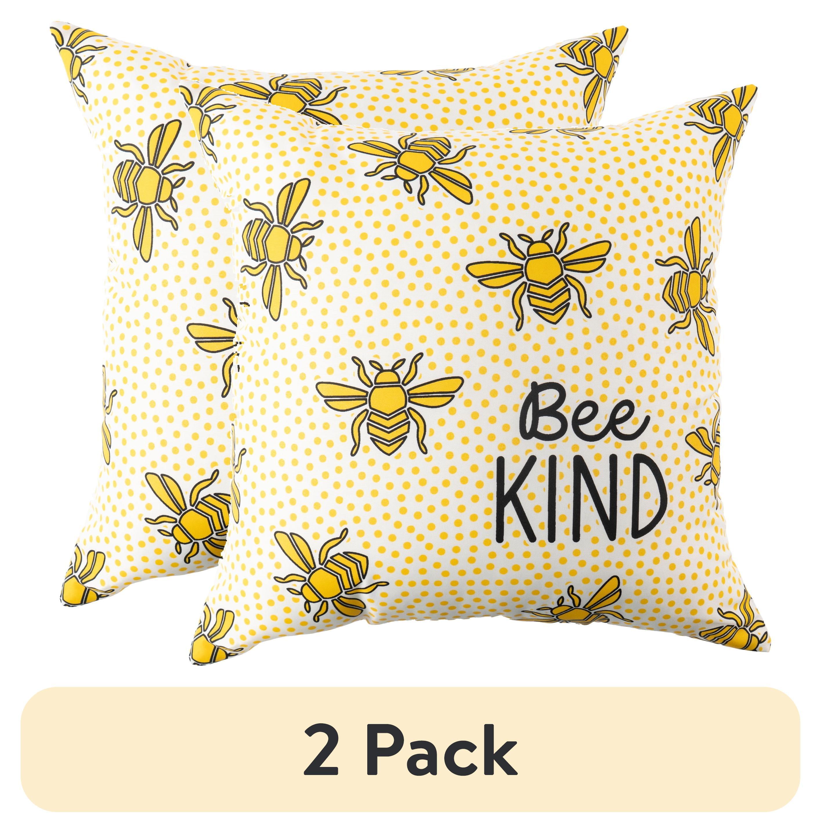(2 pack) Mainstays Bee Kind Dots Reversible Outdoor Throw Pillow 16 Inch Multicolour Novelty