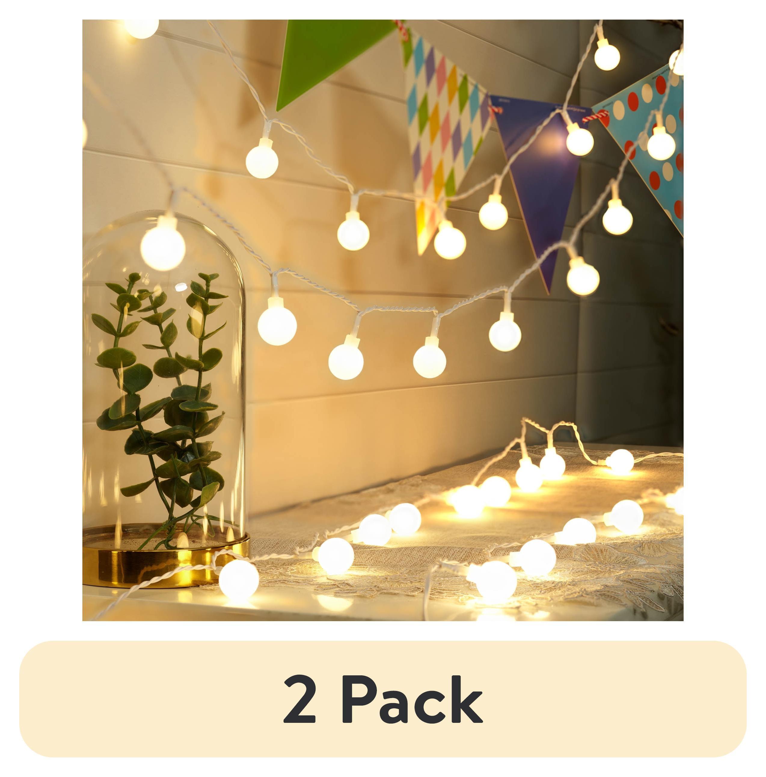 Mainstays Indoor 50-Count LED Globe Lights, with Frosted White G20 Globes, AC-Adaptor, 4.5 Volts