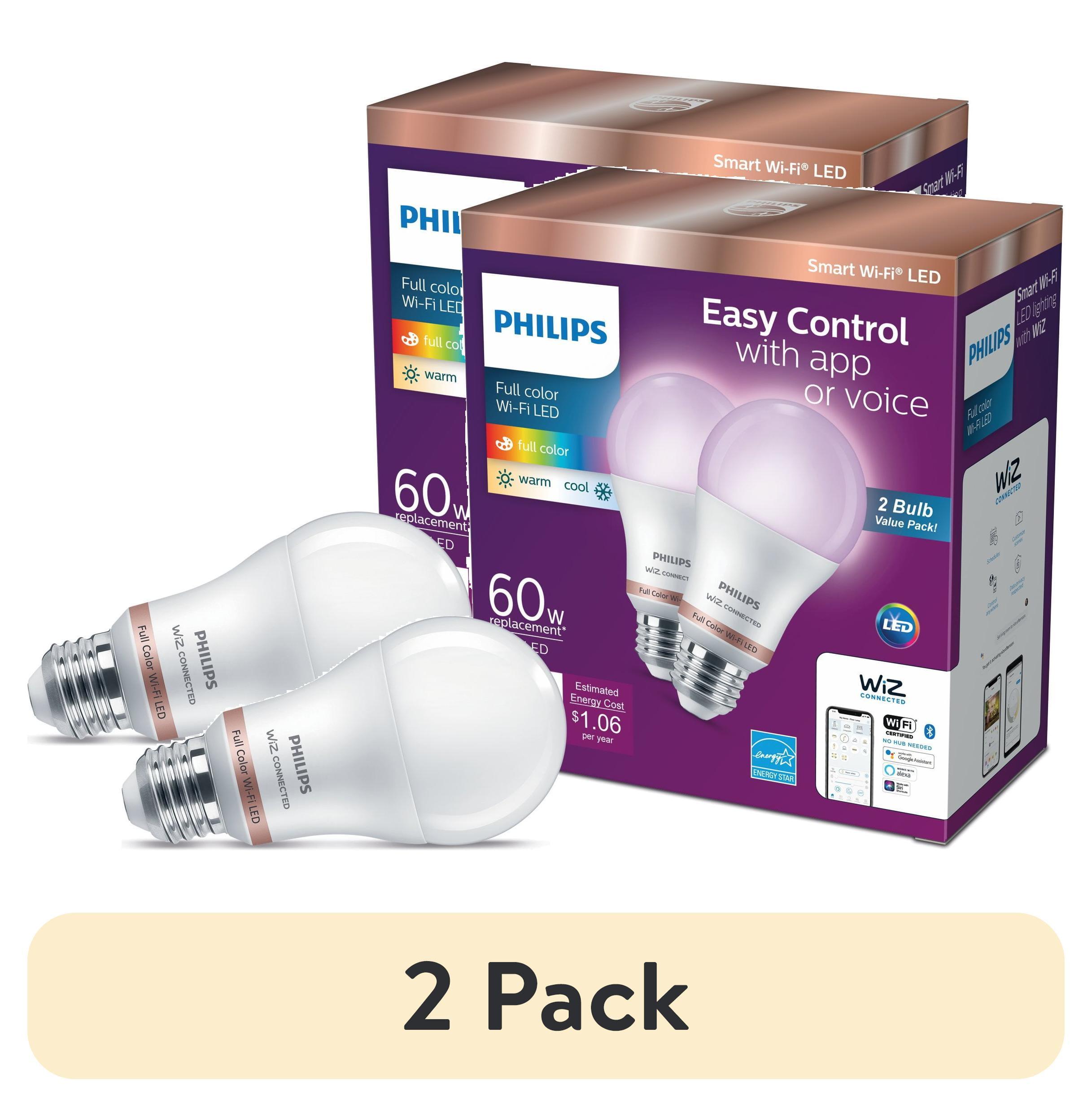 Philips 2pk 8.8W Smart LED Wi-Fi and Bluetooth A19 Color: Energy Star, Dimmable, 800 Lumens, Apple HomeKit Compatible