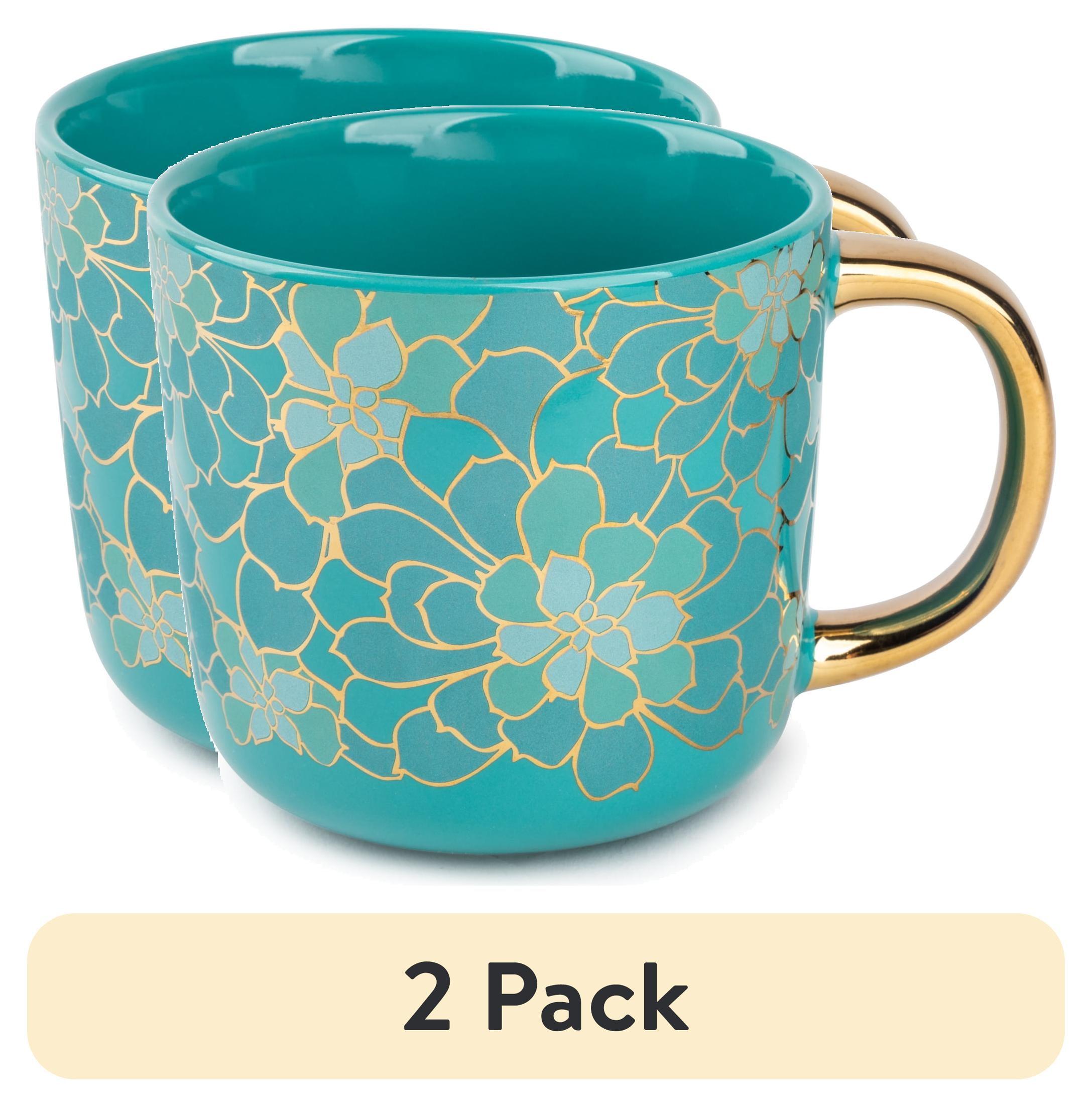 Thyme & Table 16 fl oz Teal Succulent Ceramic Coffee Mug