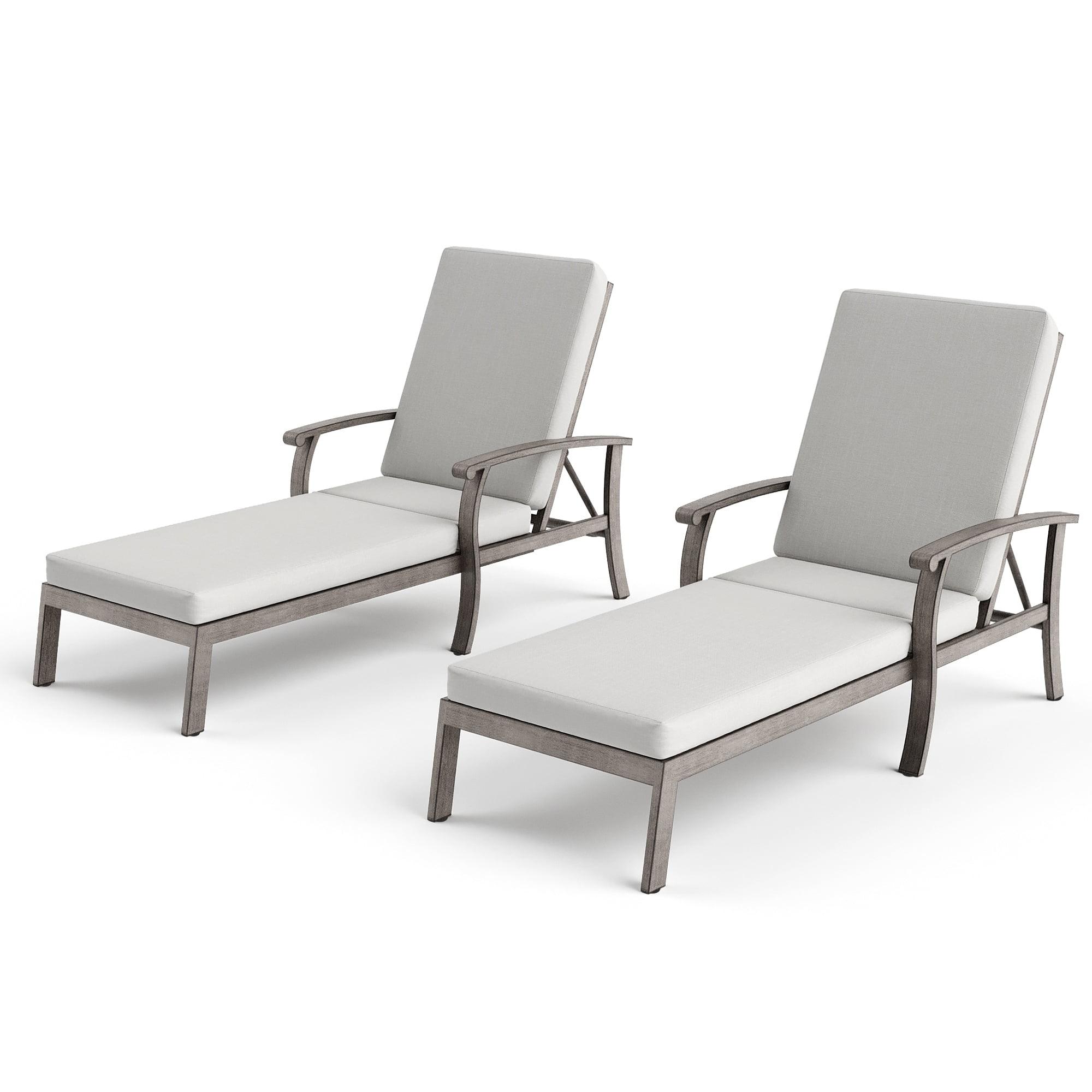 Gray Aluminum Frame Outdoor Chaise Lounge with Cushions, Set of 2