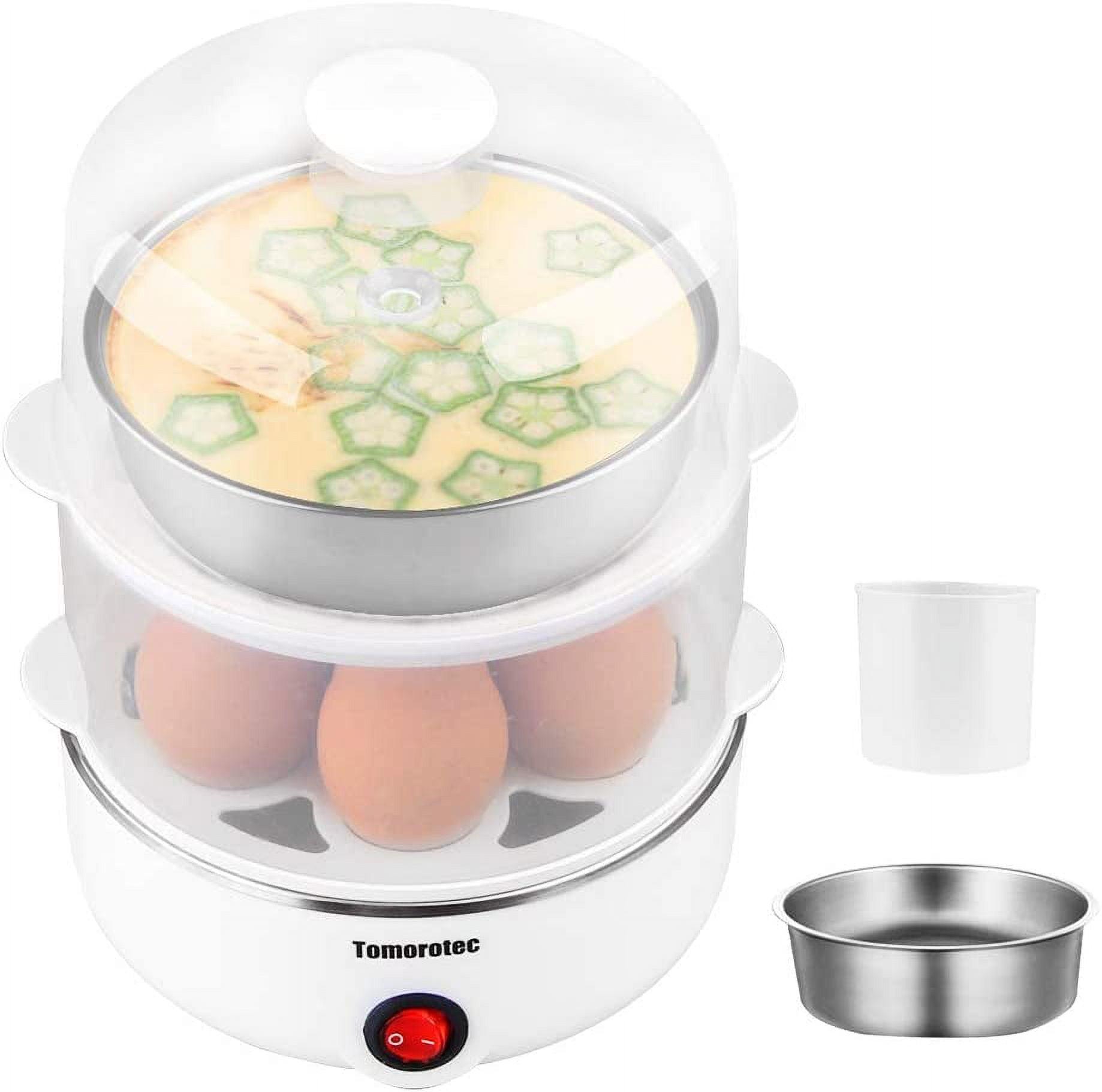 White 2-Tier Electric Egg Cooker with Stainless Steel Heating Plate