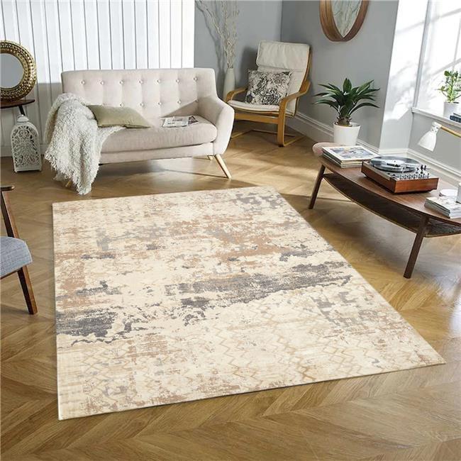 Gray and Beige Abstract Machine Woven Area Rug