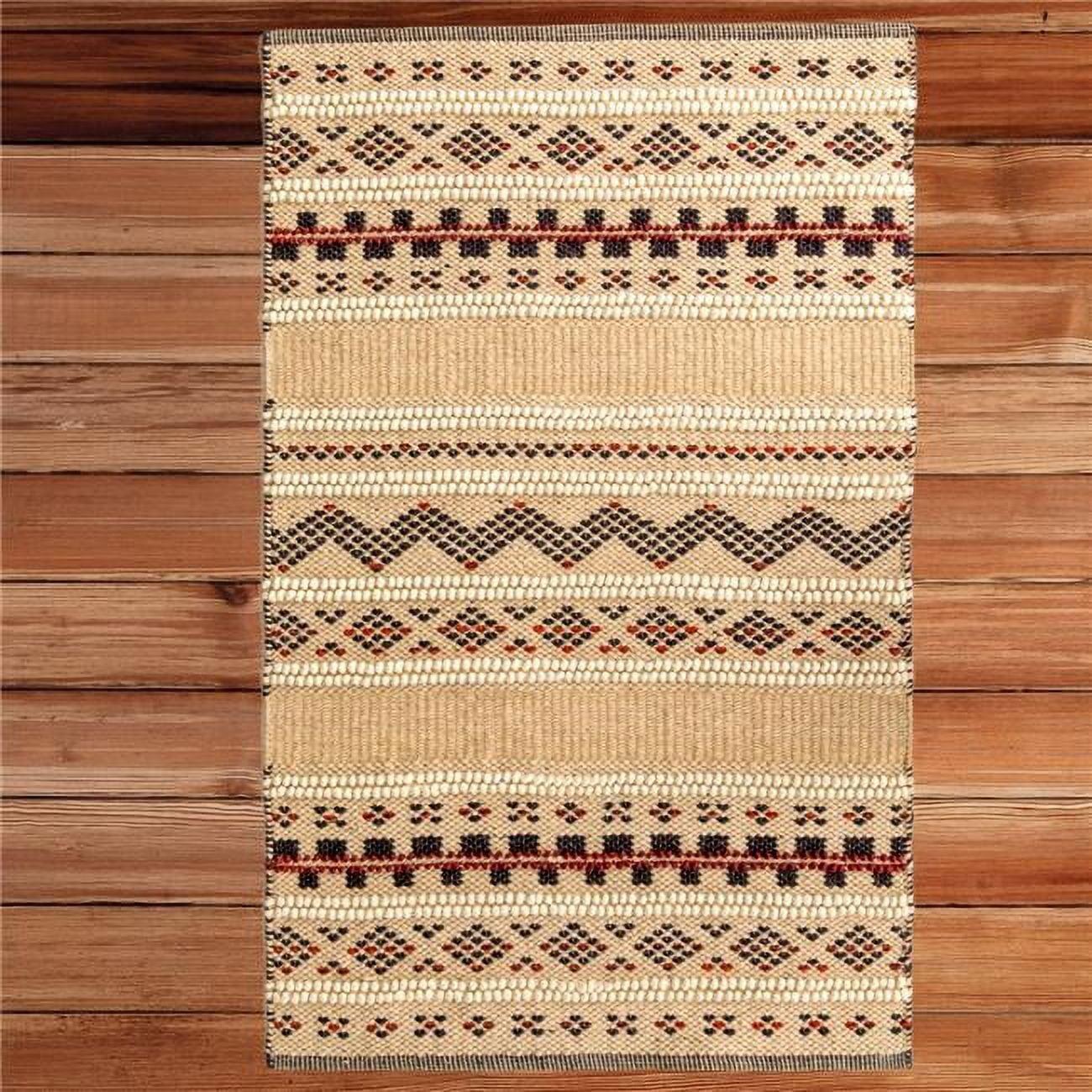 2 x 3 ft Beige and Black Wool Geometric Kilim Rug