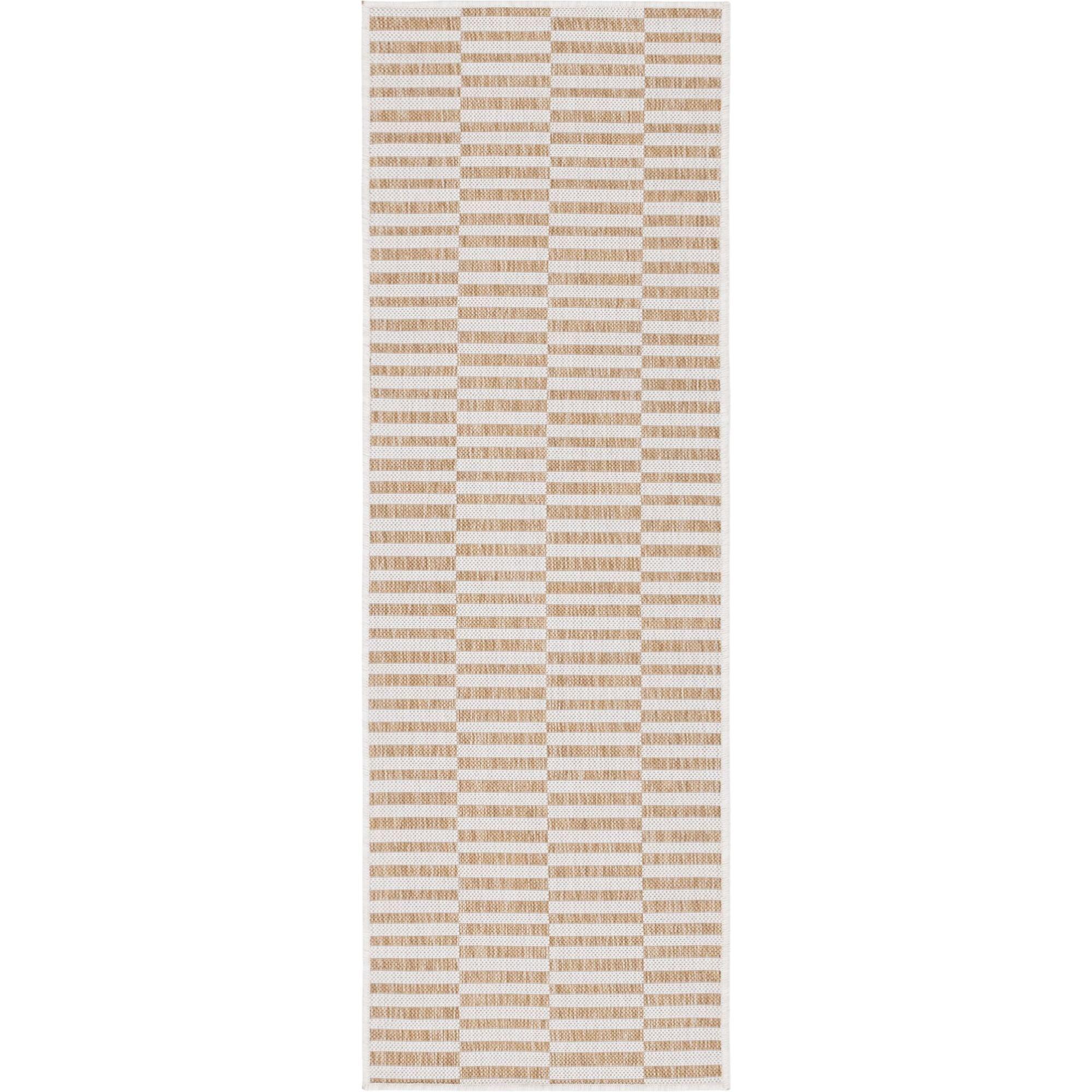 2' x 6' Brown and Ivory Striped Rectangular Outdoor Rug Runner