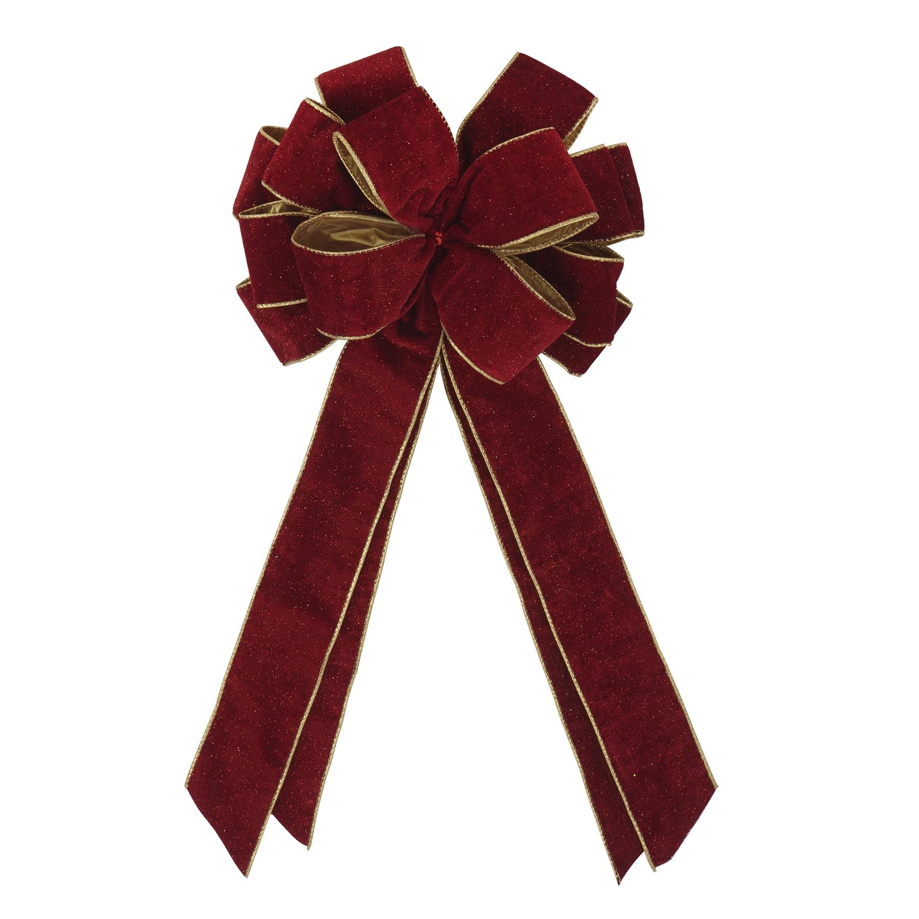 20.5" Burgundy Velvet and Gold Christmas Tree Topper Bow