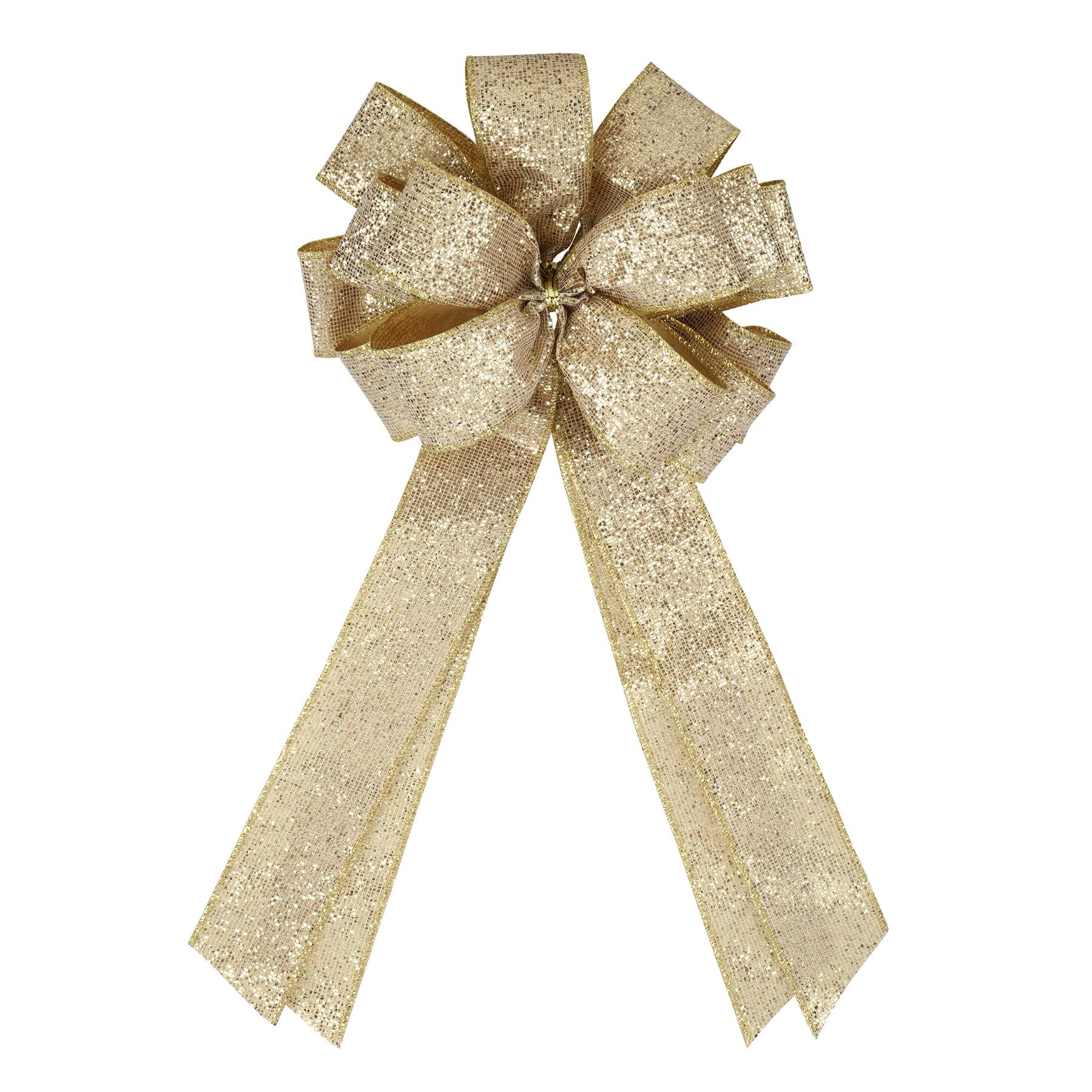 20.5" Gold Glitter Fabric Christmas Tree Topper Bow