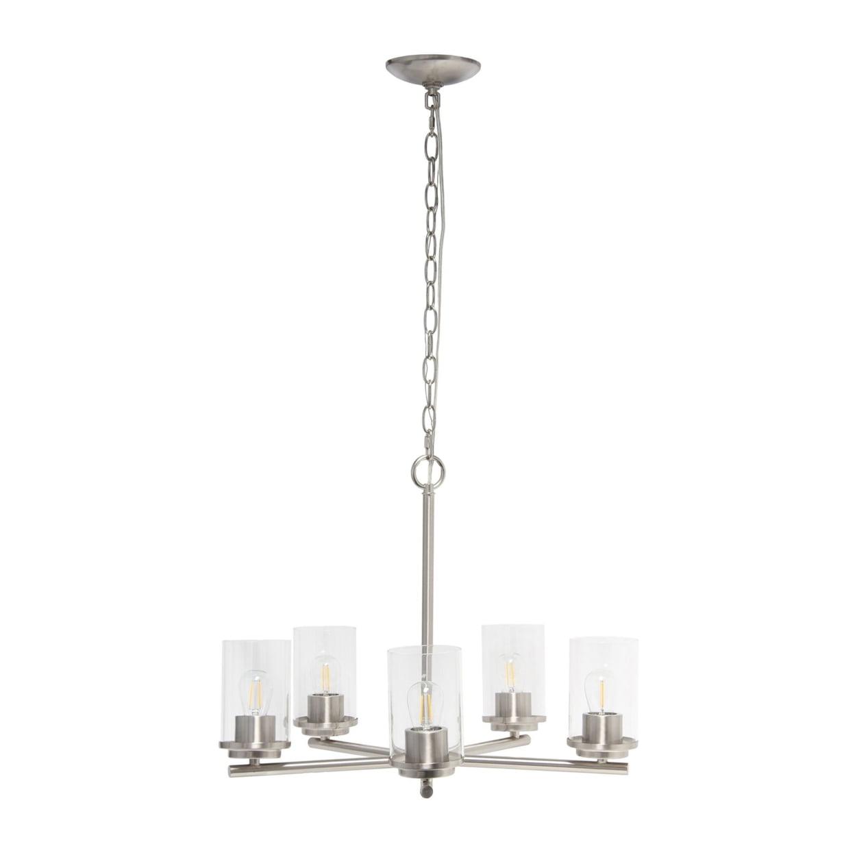 Brushed Nickel 5-Light Metal and Glass Pendant Chandelier