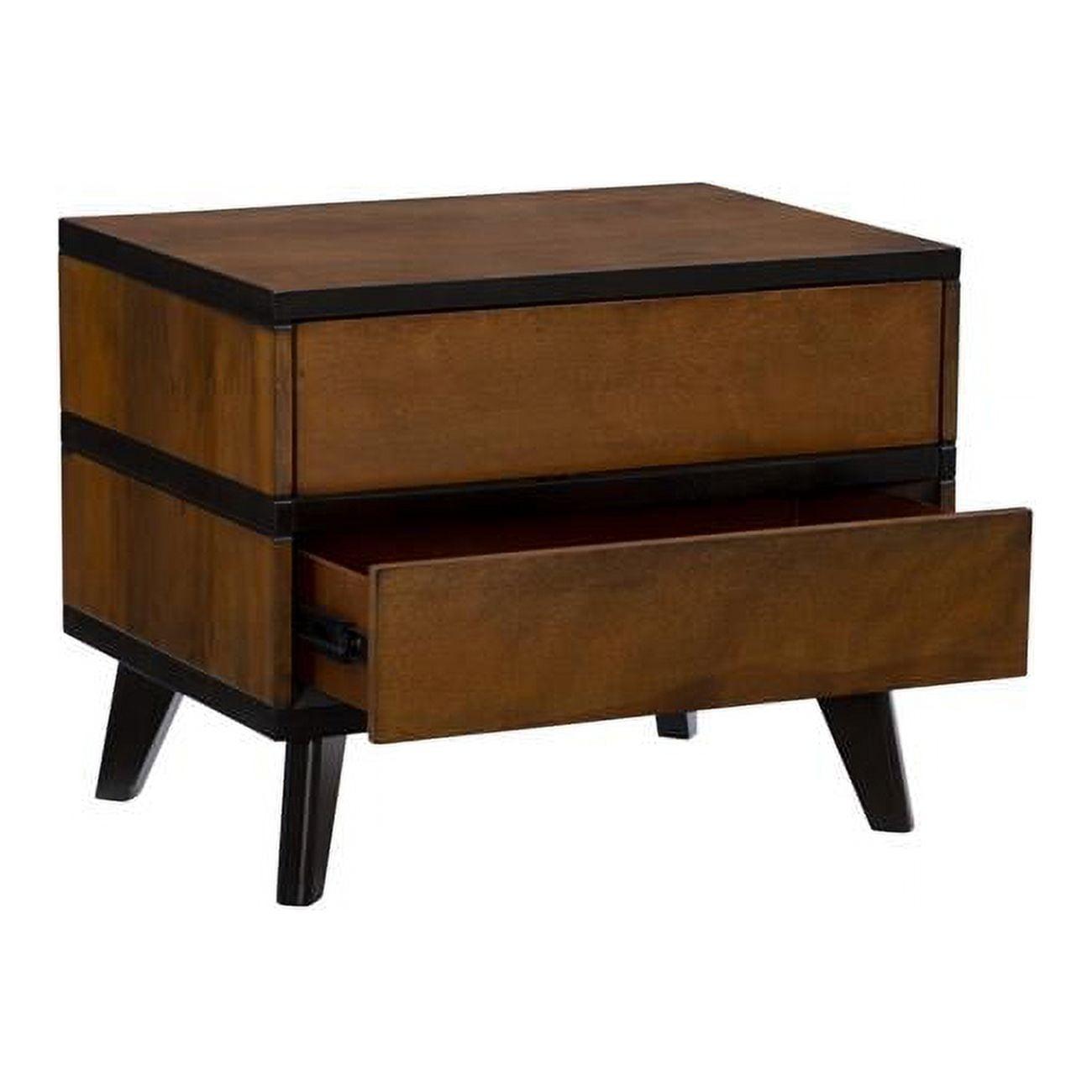 Mid-Century Walnut 2-Drawer Nightstand with Flared Legs