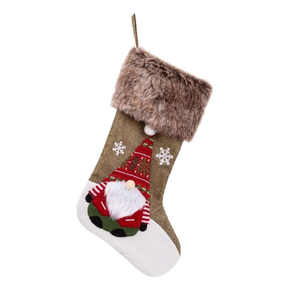 20'' Beige Christmas Gnome Stocking with Faux Fur Trim