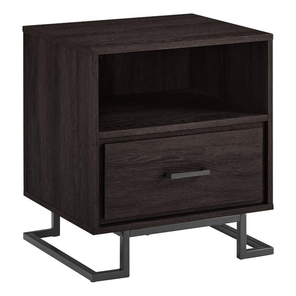 Charcoal 20" Contemporary Metal and Wood Nightstand with 1 Drawer