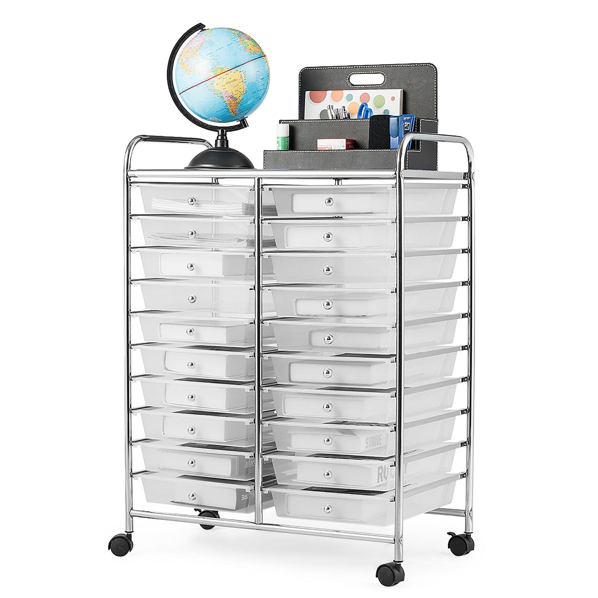 Clear 20-Drawer Rolling Organizer Cart with Chrome Frame