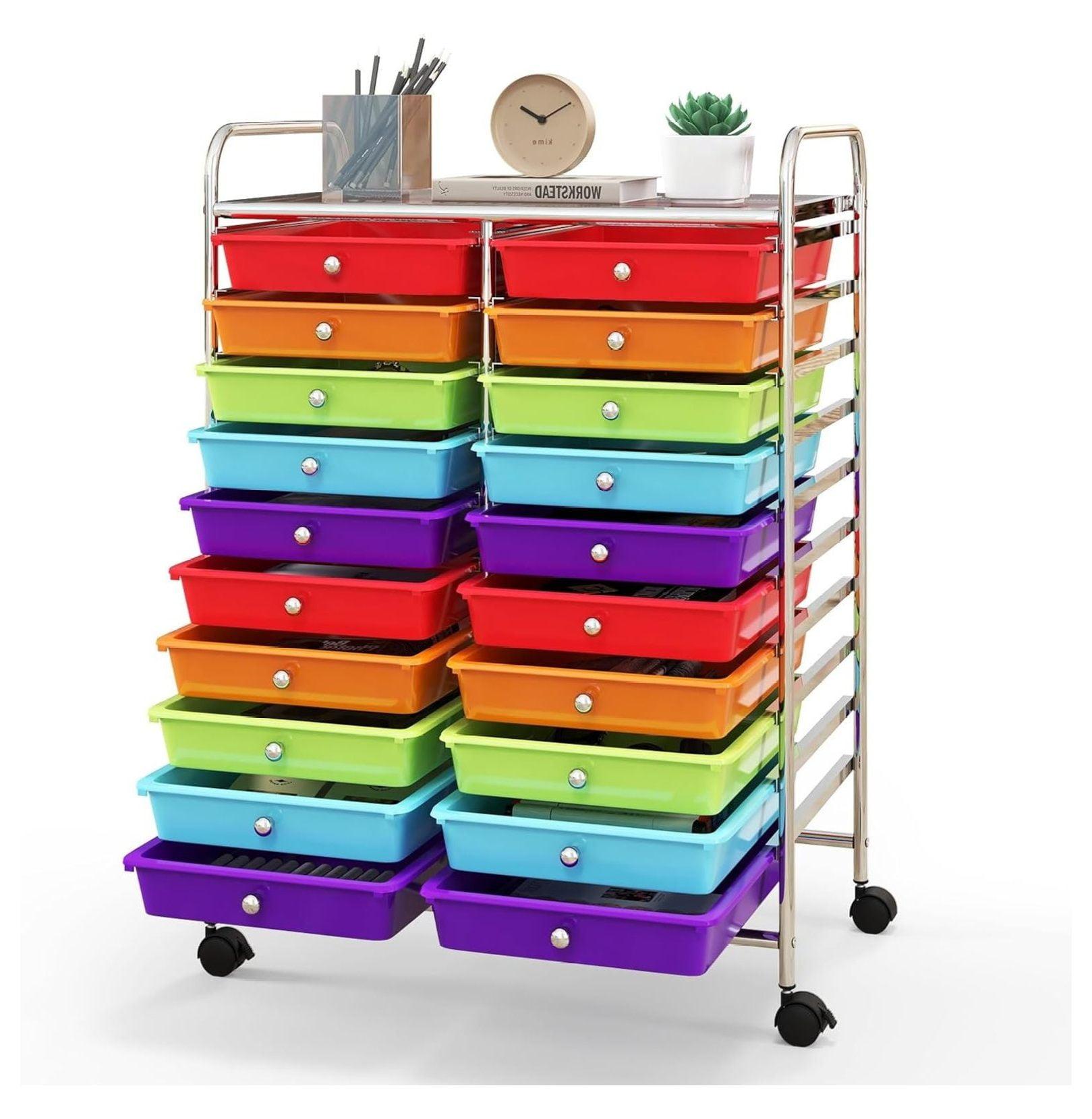 20-Drawer Organizer Cart Tools, Mobile Utility Storage Cart with Detachable Drawers & Lockable Wheels, Rolling Storage Cart with wheels for Home Office School(Multicolor)