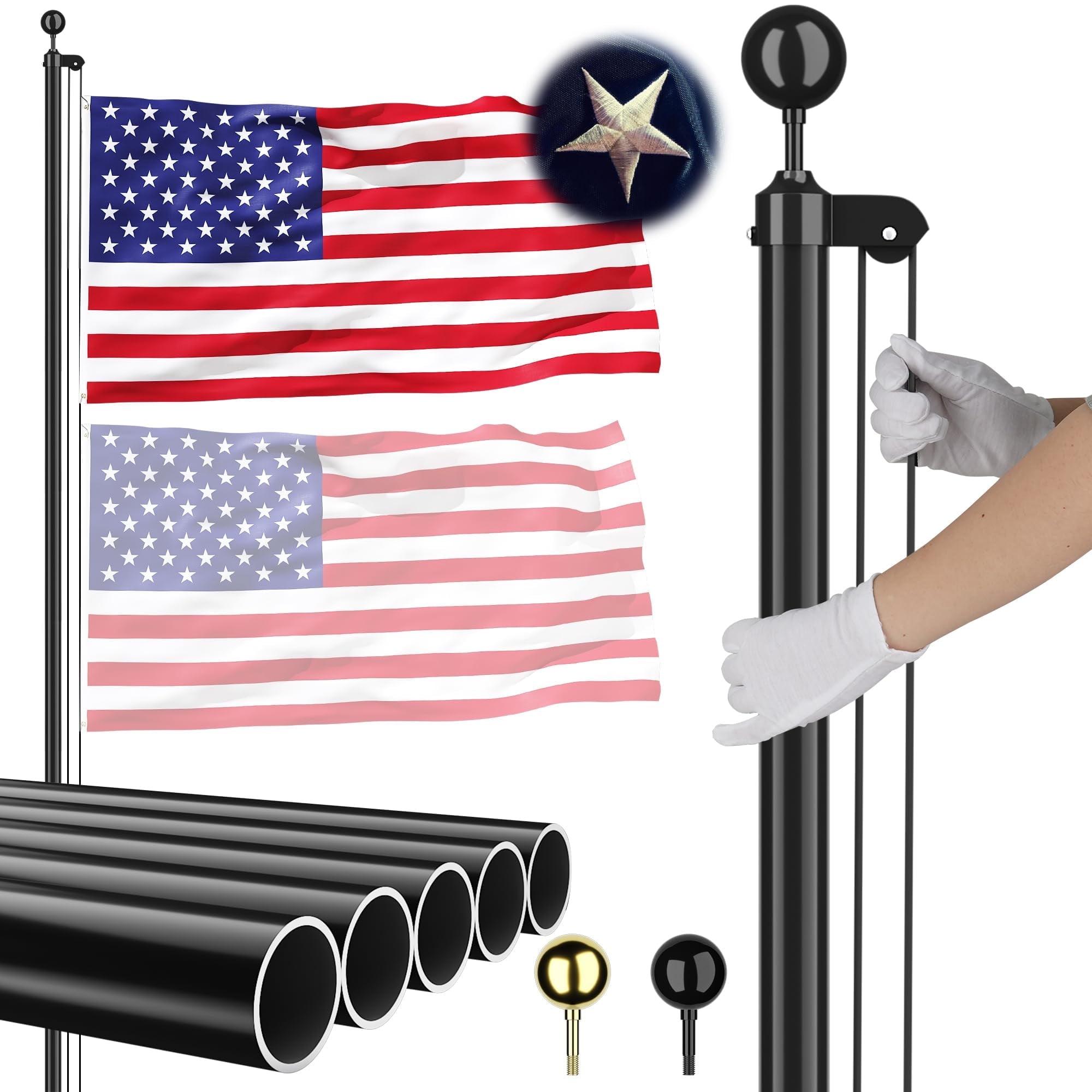 20FT Black Heavy Duty Aluminum Sectional Flagpole Kit with Golden Ball Topper