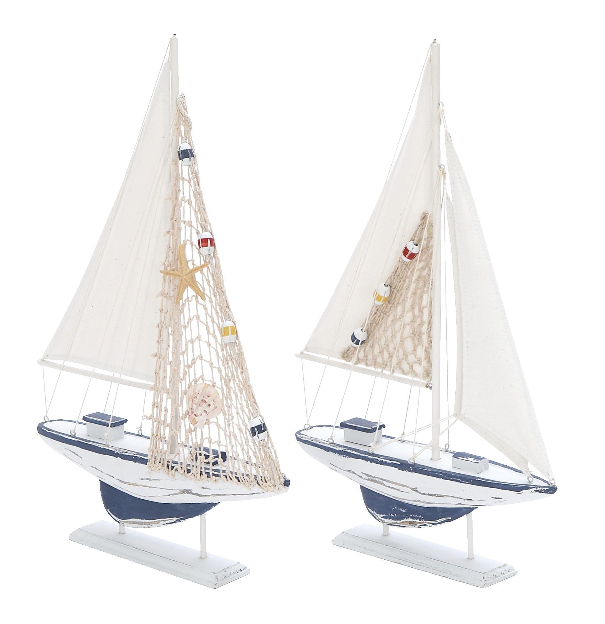 20"H, 13"W White Wood Sail Boat Sculpture, by DecMode (2 Count)