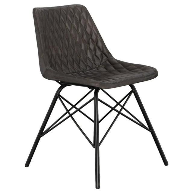 20 Inch Genuine Leather Accent Chair, Diamond Stitched, Metal Frame, Dark Brown, Black - Saltoro Sherpi