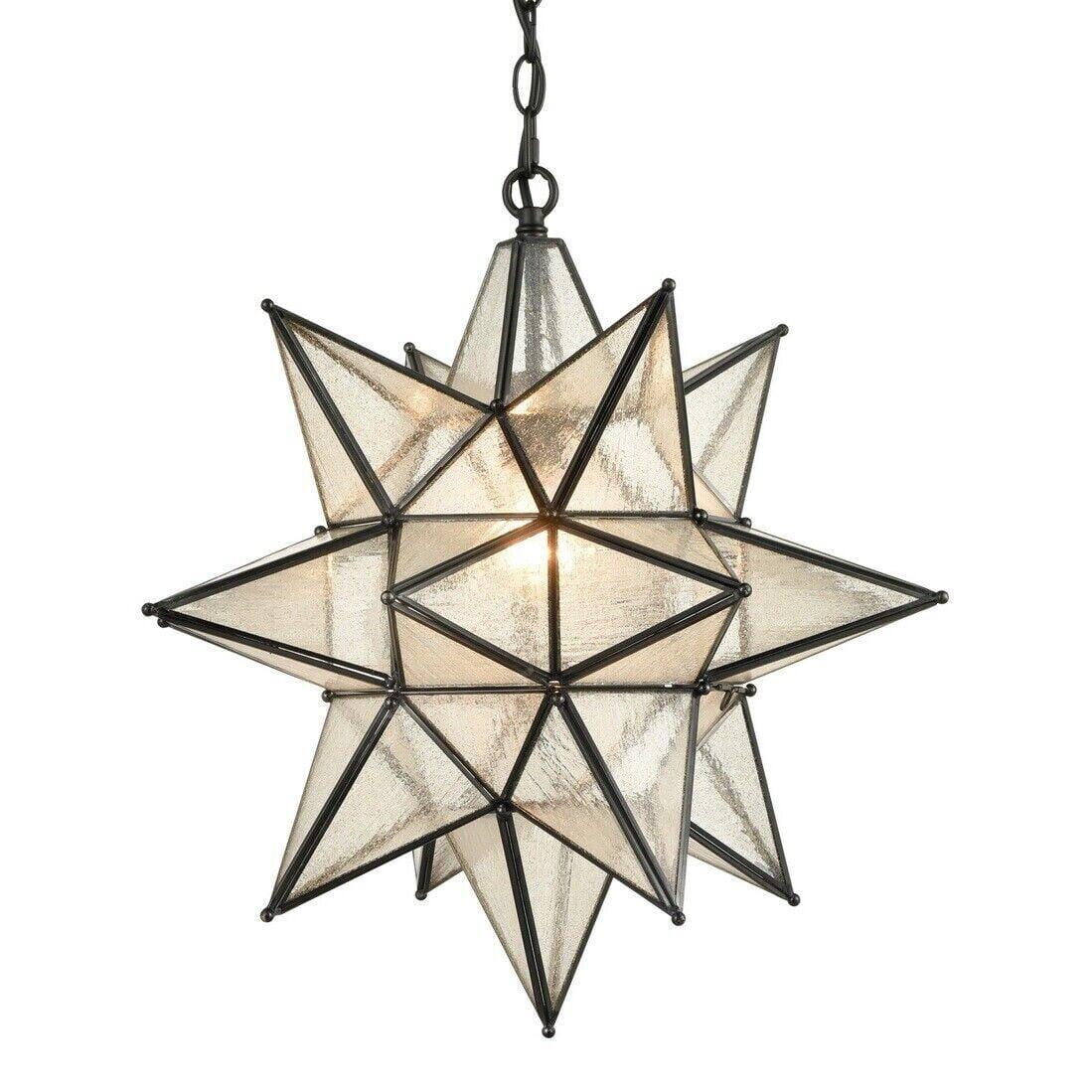 Moravian Star Pendant Chandelier Seeded Glass Black Light 19 Inches