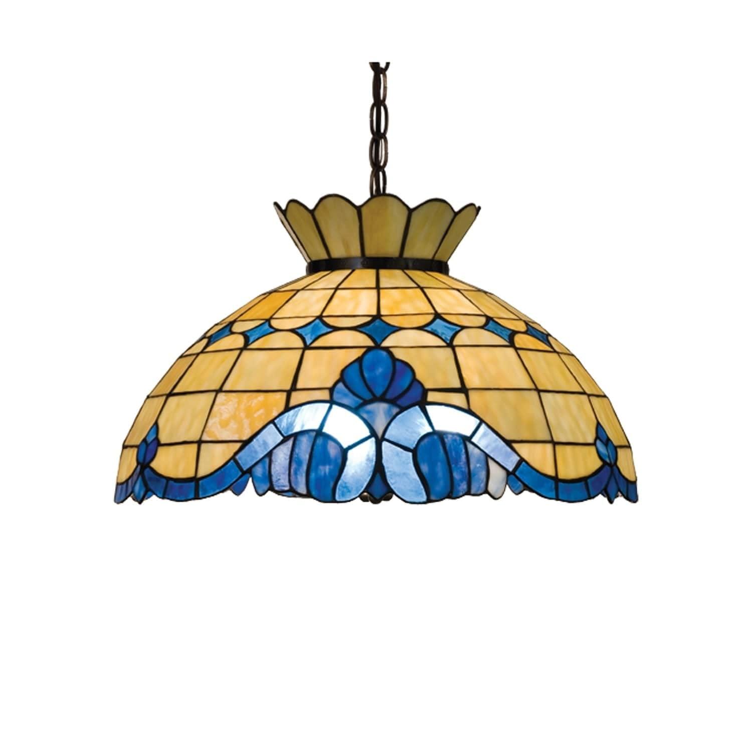 Regal Royal Blue and Beige 3-Light Bowl Pendant in Mahogany Bronze