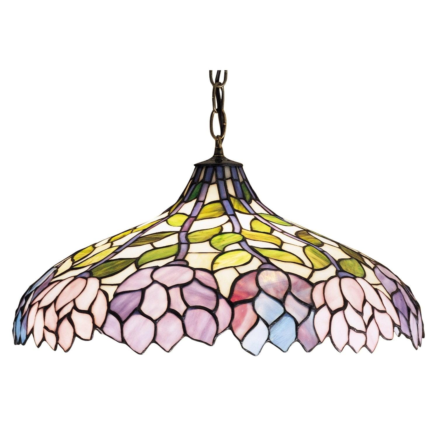 Graceful Wisteria 3-Light Bronze Pendant with Stained Glass Shade