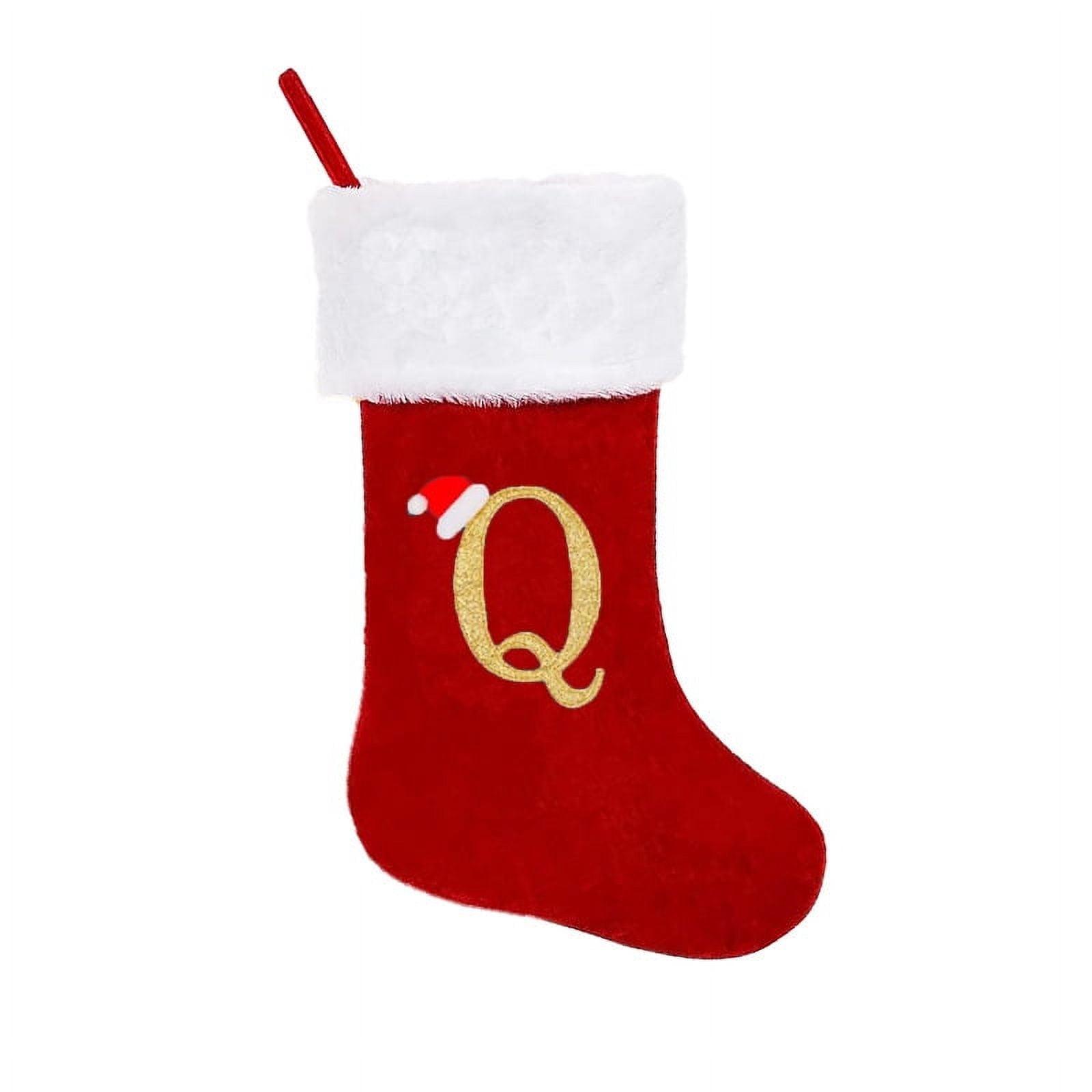 Red Velvet Monogrammed Christmas Stocking with White Cuff