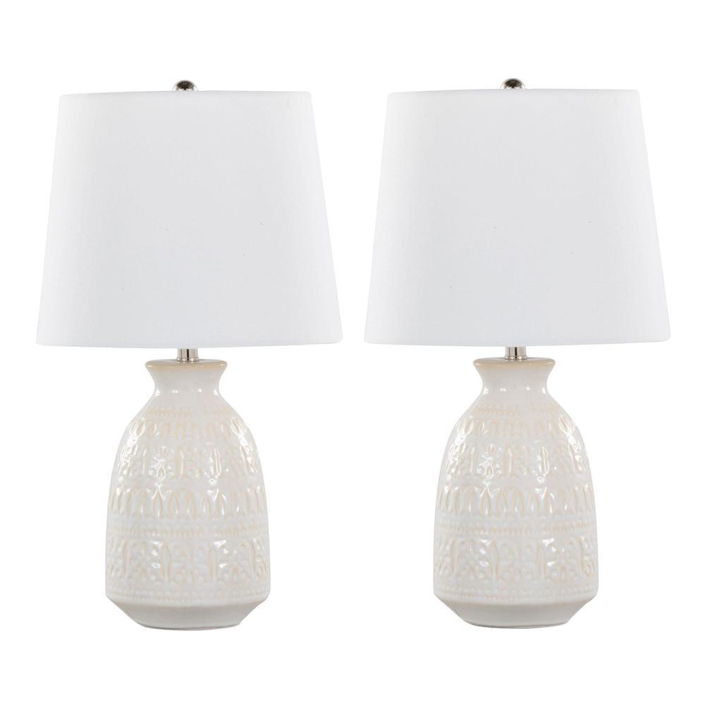 Claudia 20" White Ceramic Accent Lamp Set with Linen Shades