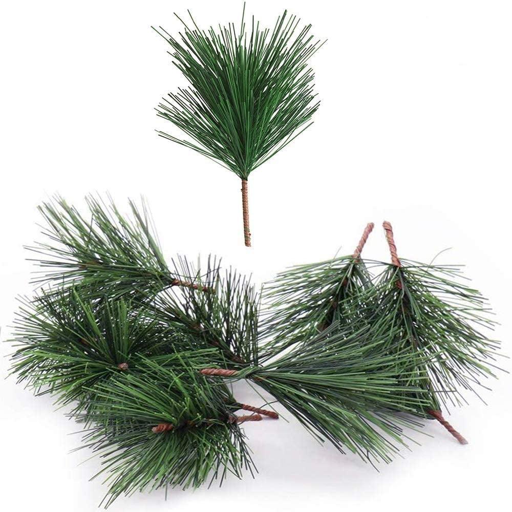 20 Pieces Artificial Pine Needles Branches Garland Small Pine Twigs Stems Picks Fake Greenery Pine Picks Green Plants Pine Needles for Christmas Garland Wreath Floral Arrangement Holiday Decoration