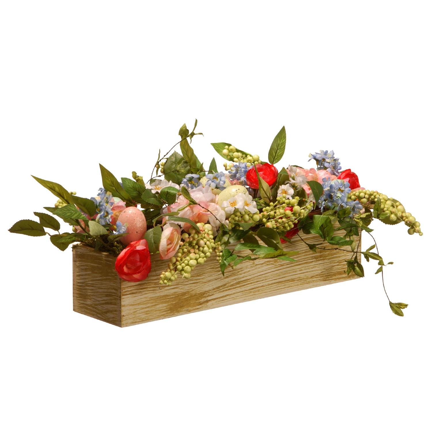 Rustic Woodgrain Hurricane Candle Holder with Spring Florals