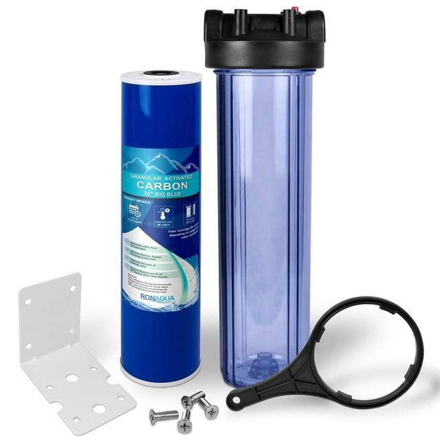 20" Transparent Big Blue Whole House Water Filter w/ GAC Filter Cartridge