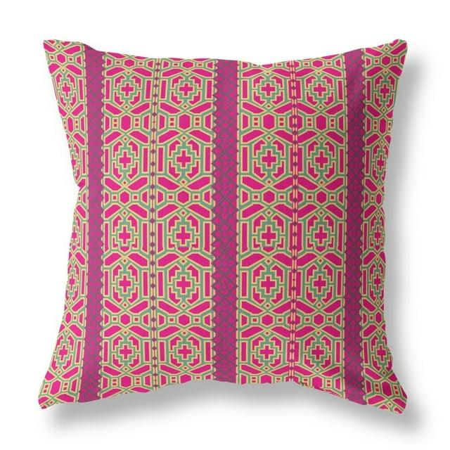 20" X 20" Pink And Green Broadcloth Floral Throw Pillow