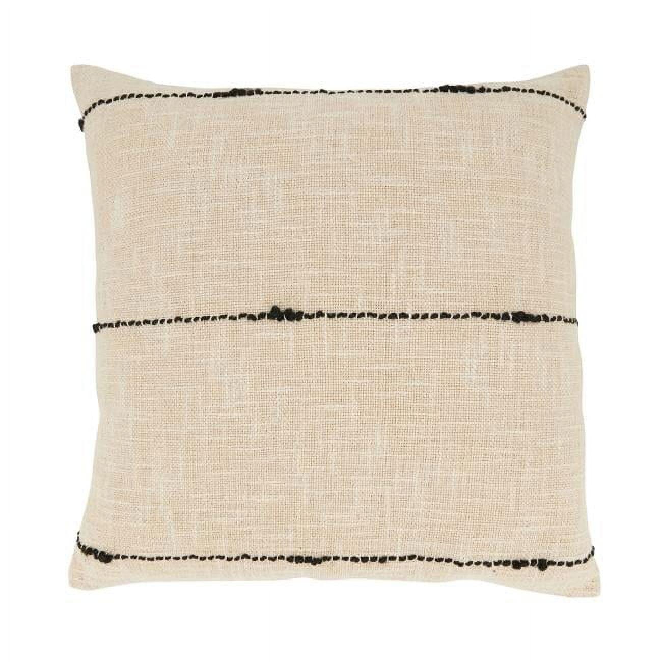 Natural Striped Woven Cotton Square Throw Pillow