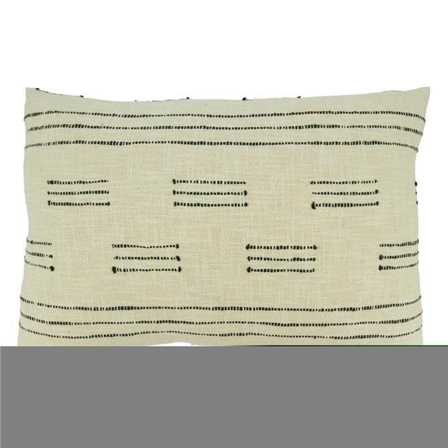 Ivory Cotton Dash Line Throw Pillow with Down Filling