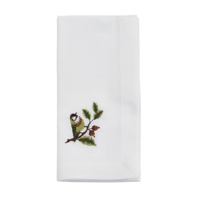 White Polyester Napkins with Embroidered Bluebird Design, Set of 4