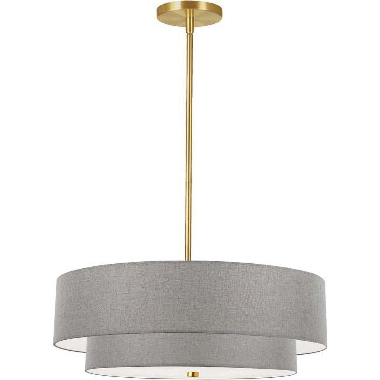 Dainolite  20 in. Everly 4 Light Incandescent 2 Tier Pendant, Aged Brass with Grey Shade